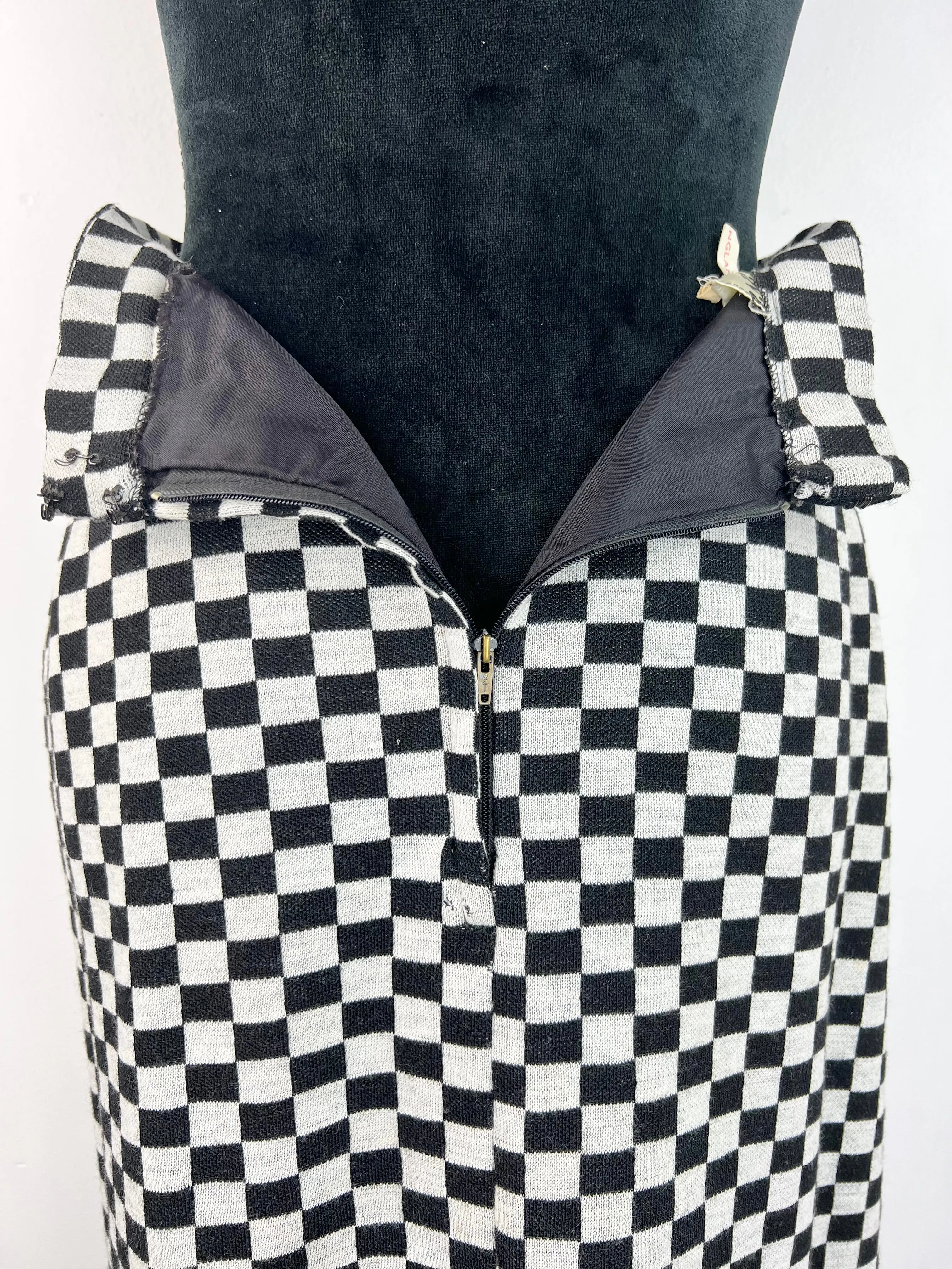 60s Mod Checkerboard Knit Pencil Skirt - AU8