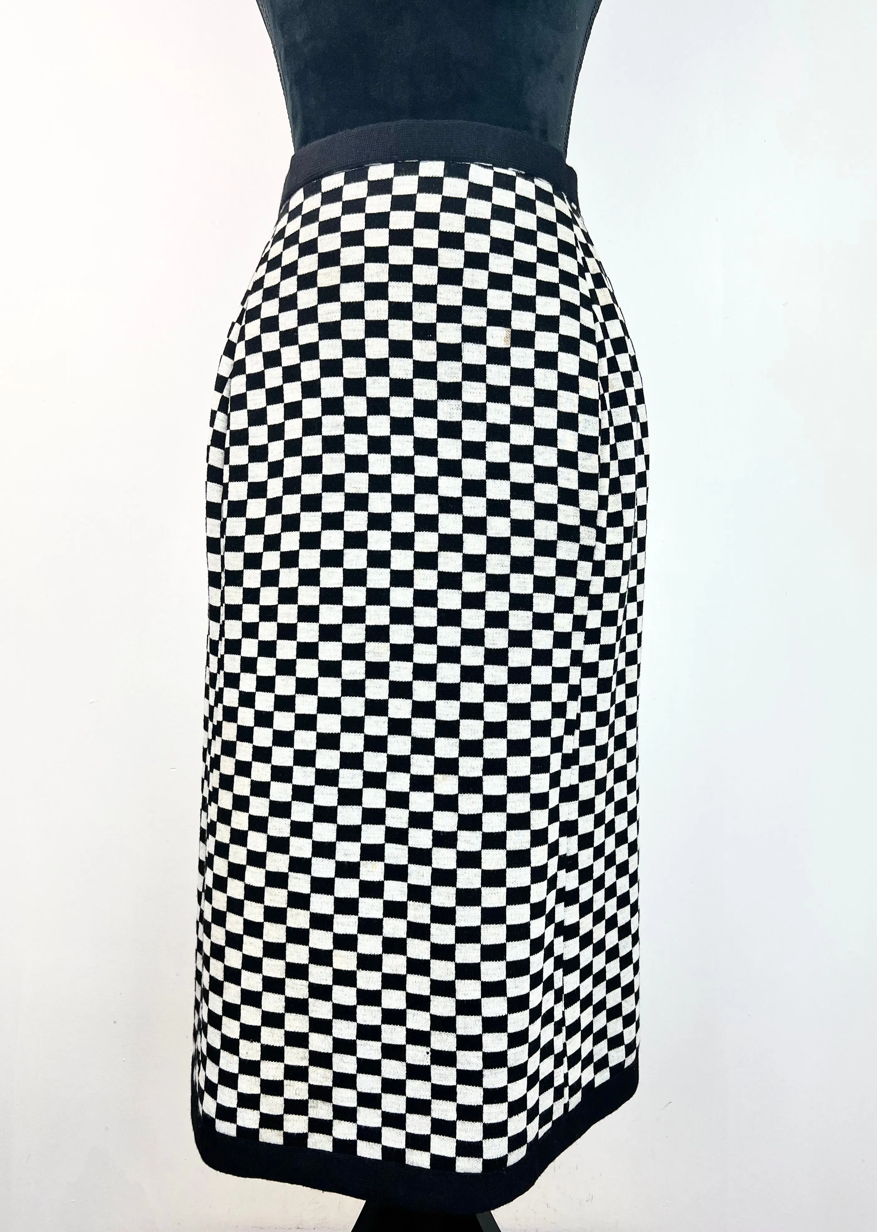 60s Mod Checkerboard Knit Pencil Skirt - AU8