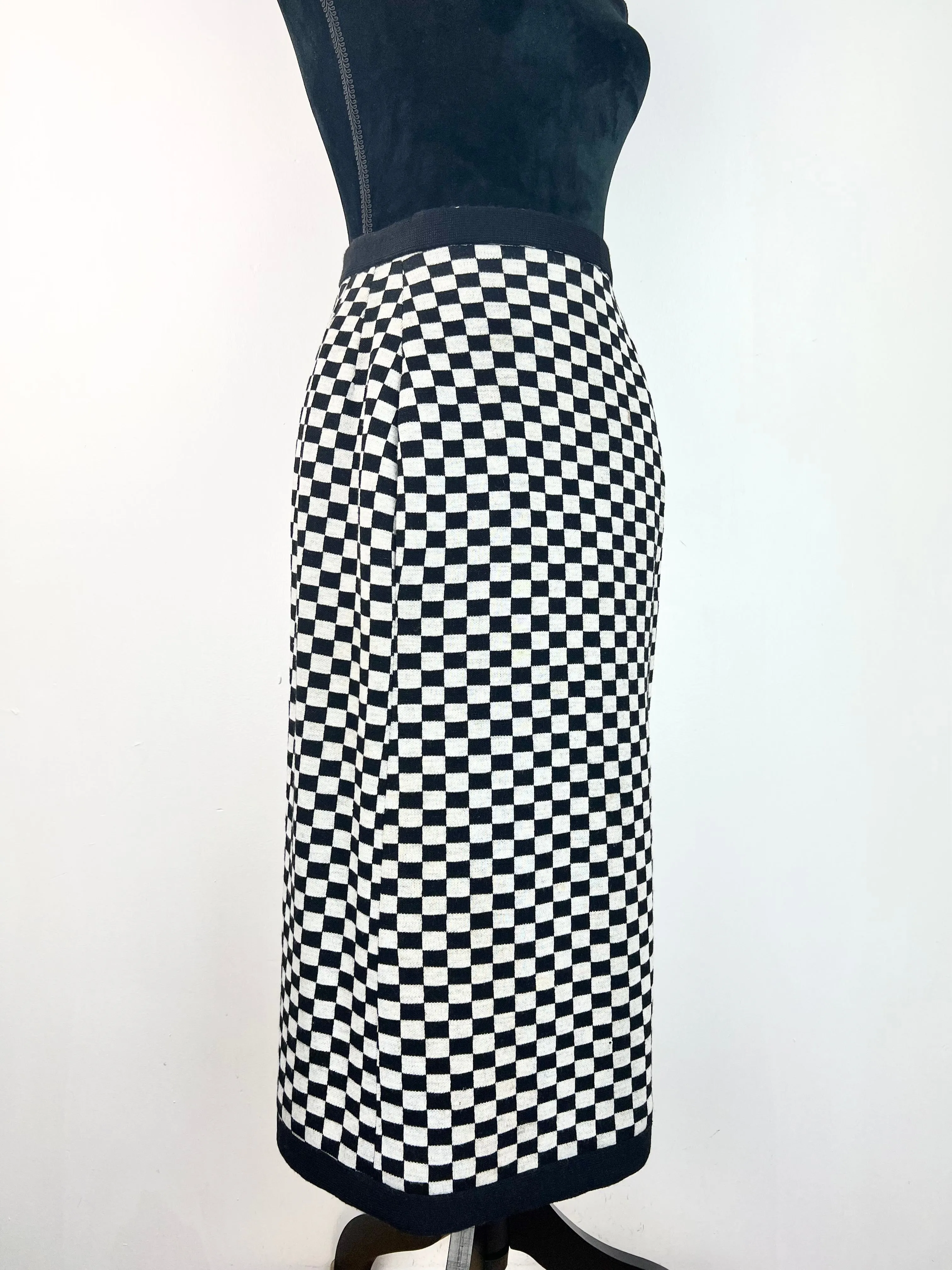 60s Mod Checkerboard Knit Pencil Skirt - AU8
