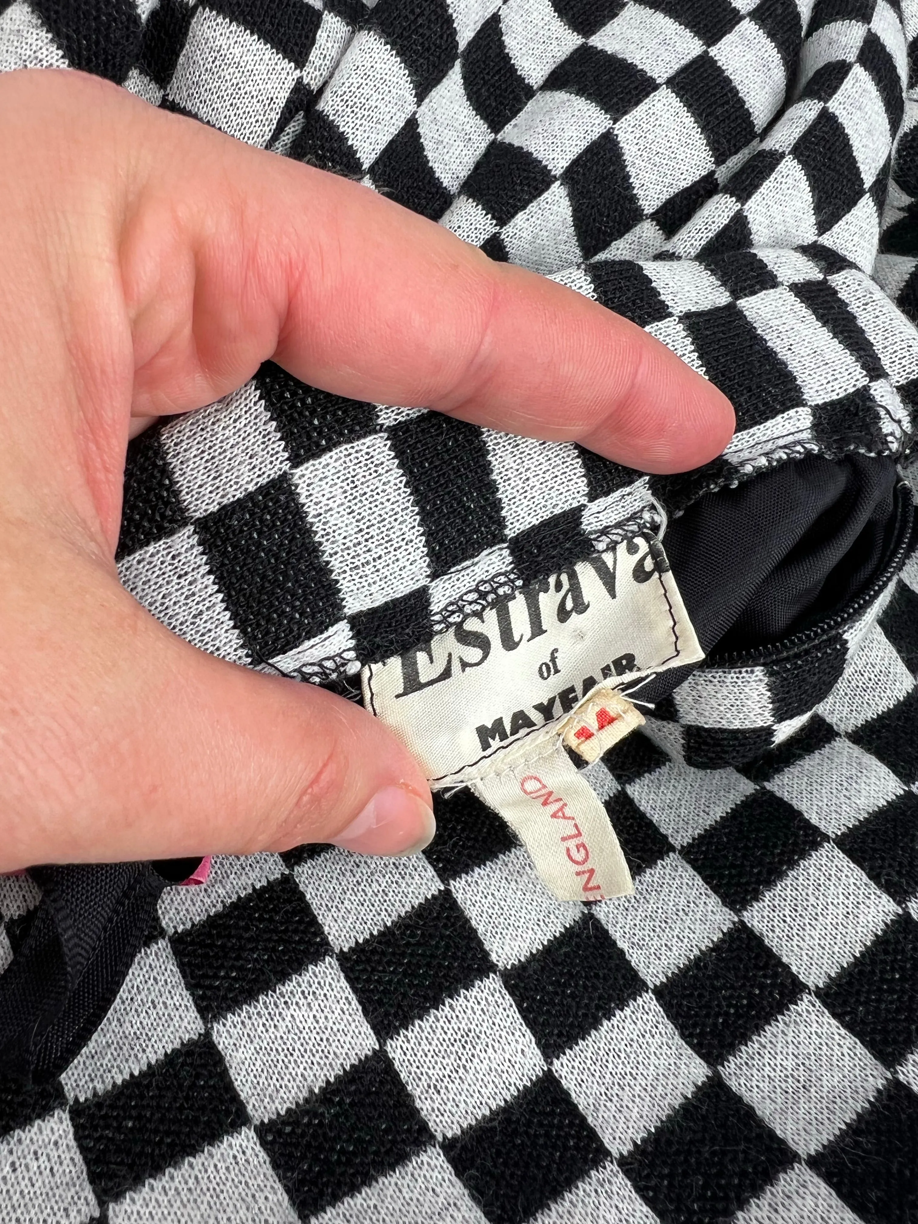 60s Mod Checkerboard Knit Pencil Skirt - AU8
