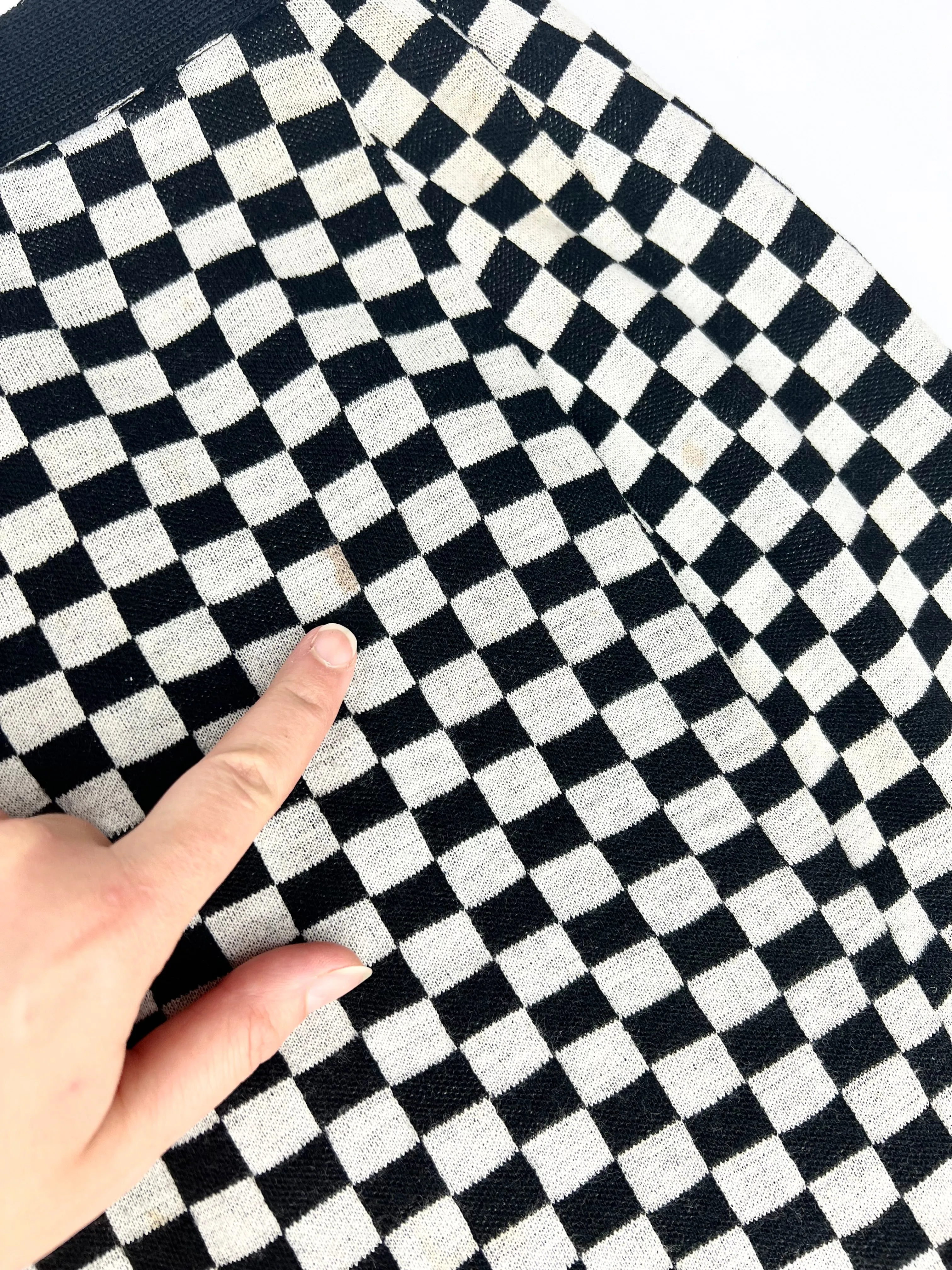 60s Mod Checkerboard Knit Pencil Skirt - AU8