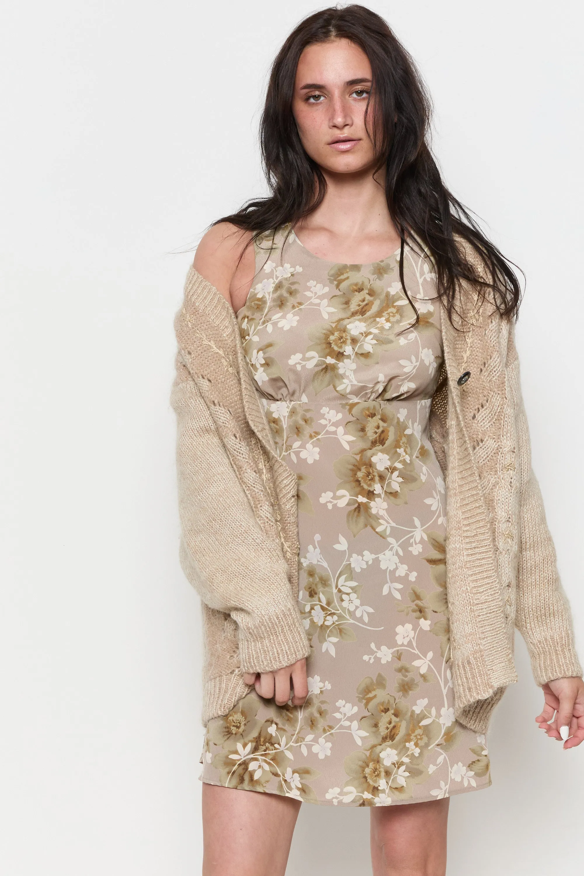 70s Oyster Floral Embroidered Cardigan L