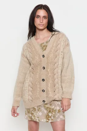 70s Oyster Floral Embroidered Cardigan L