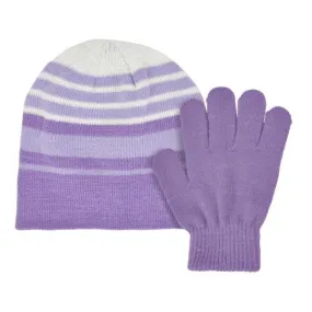 ACRYLIC KNIT STRIPED SET, SIZE 4-6x PURPLE