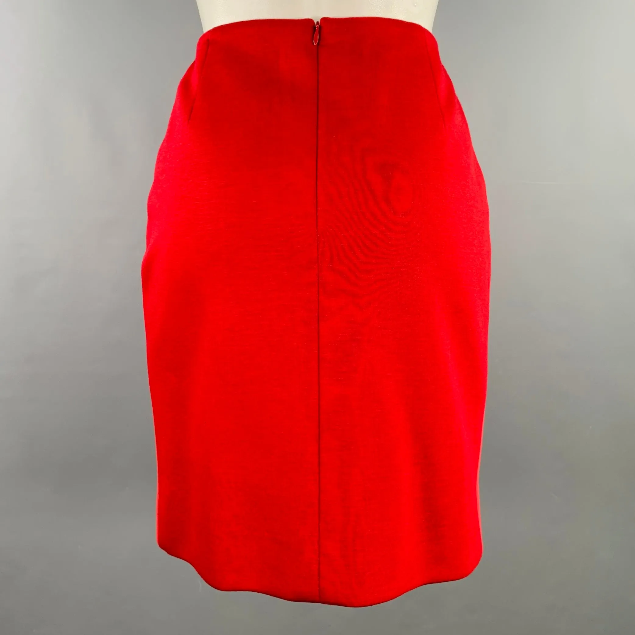 AKRIS Size 4 Red Viscose Two Tone Pencil Mini Skirt