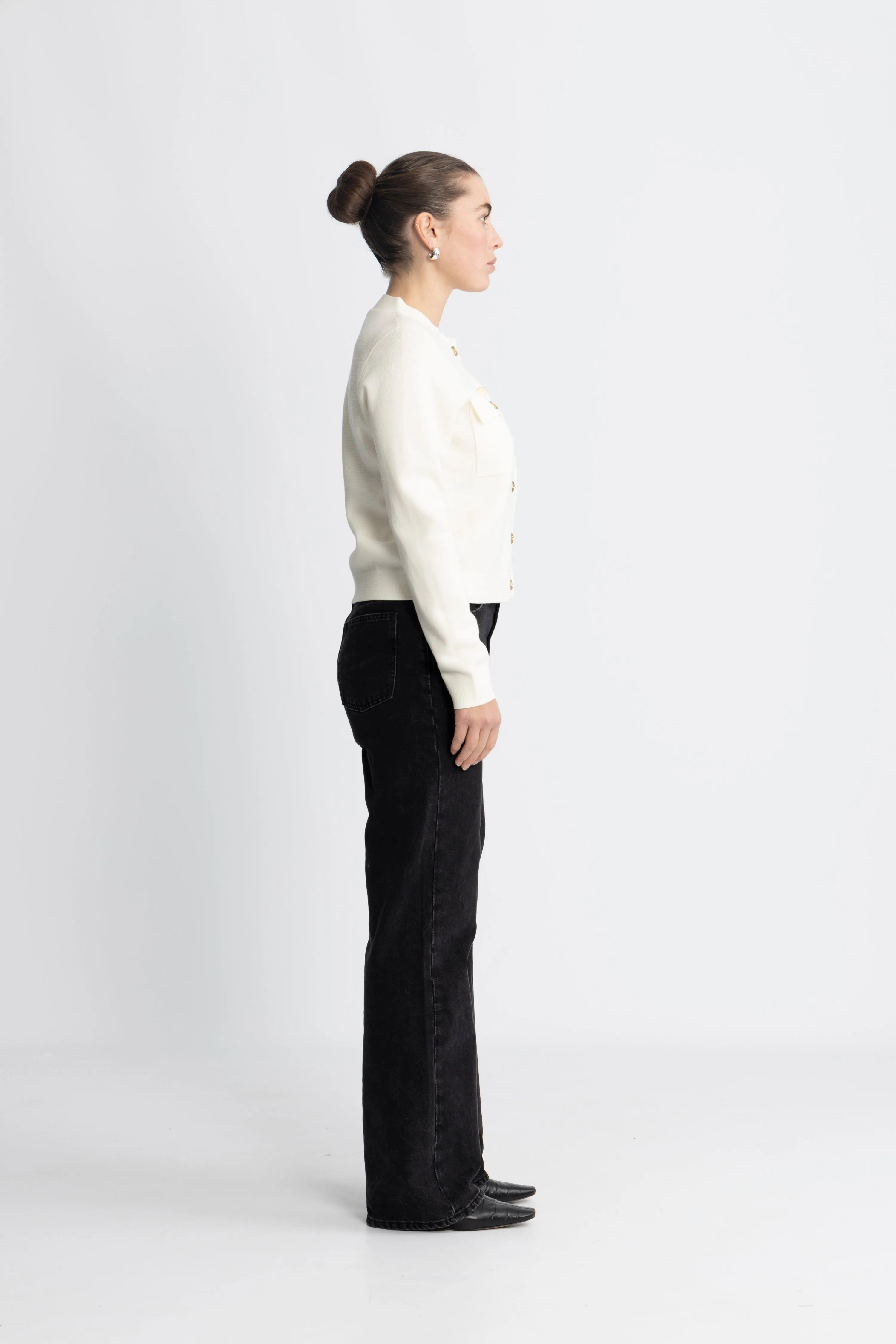 Allie Solid Cardigan - Ecru