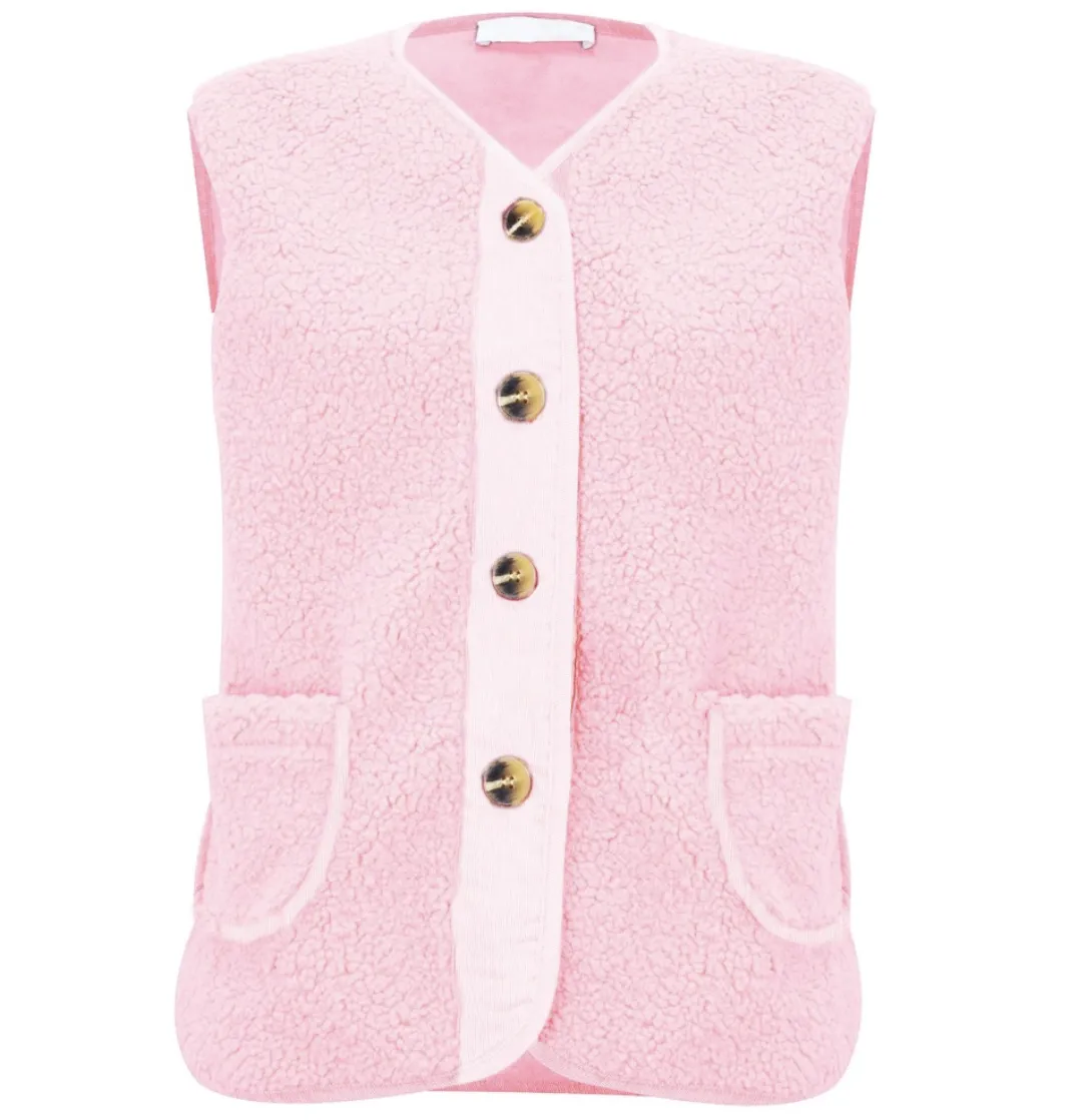 Amazing Woman Teddy Warm Borg Gilet - Pale Pink