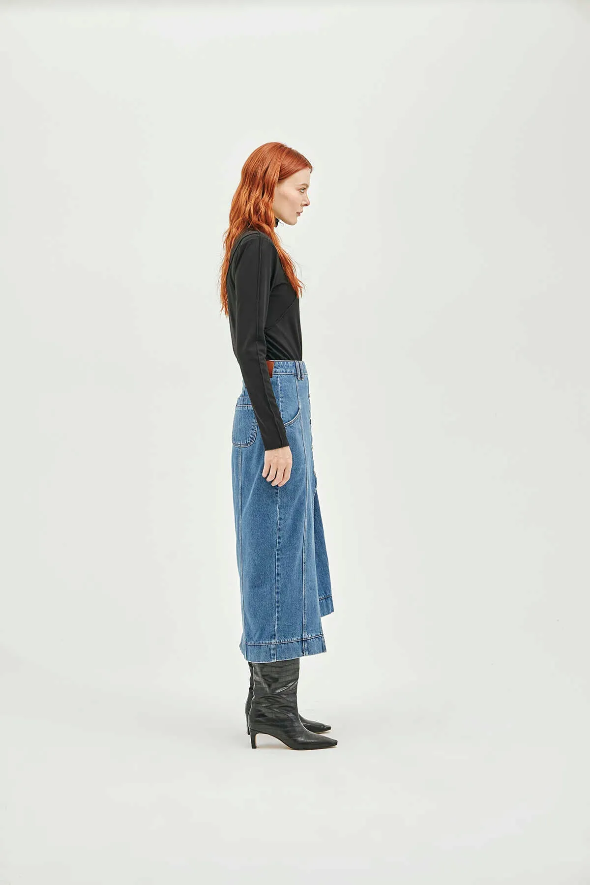 Asymmetric Blue Denim Skirt