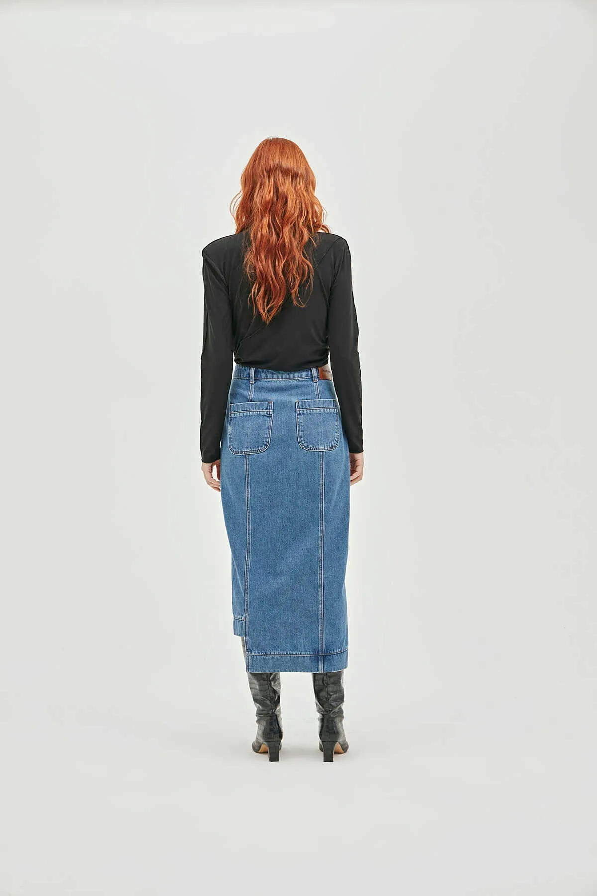Asymmetric Blue Denim Skirt