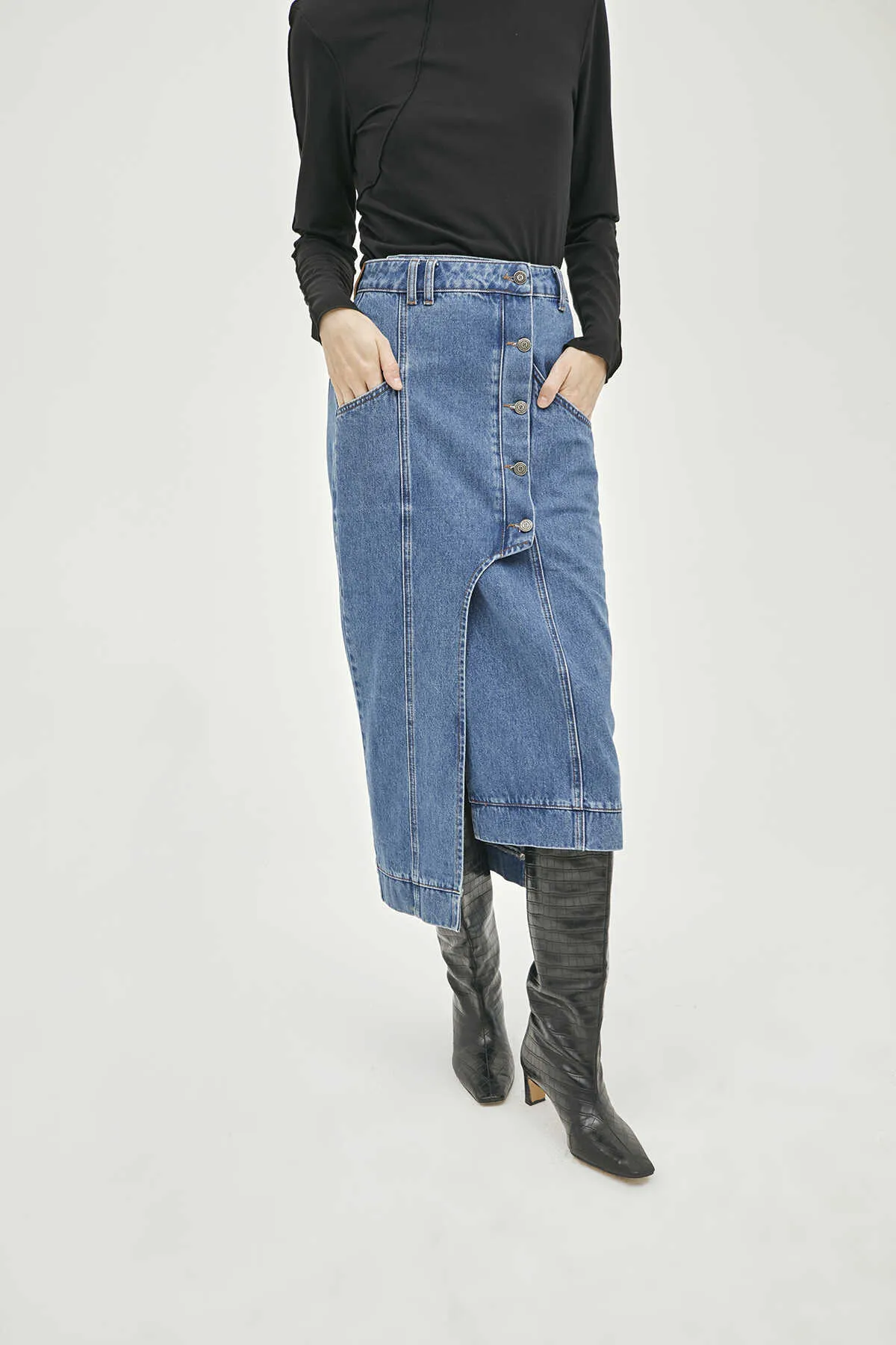 Asymmetric Blue Denim Skirt