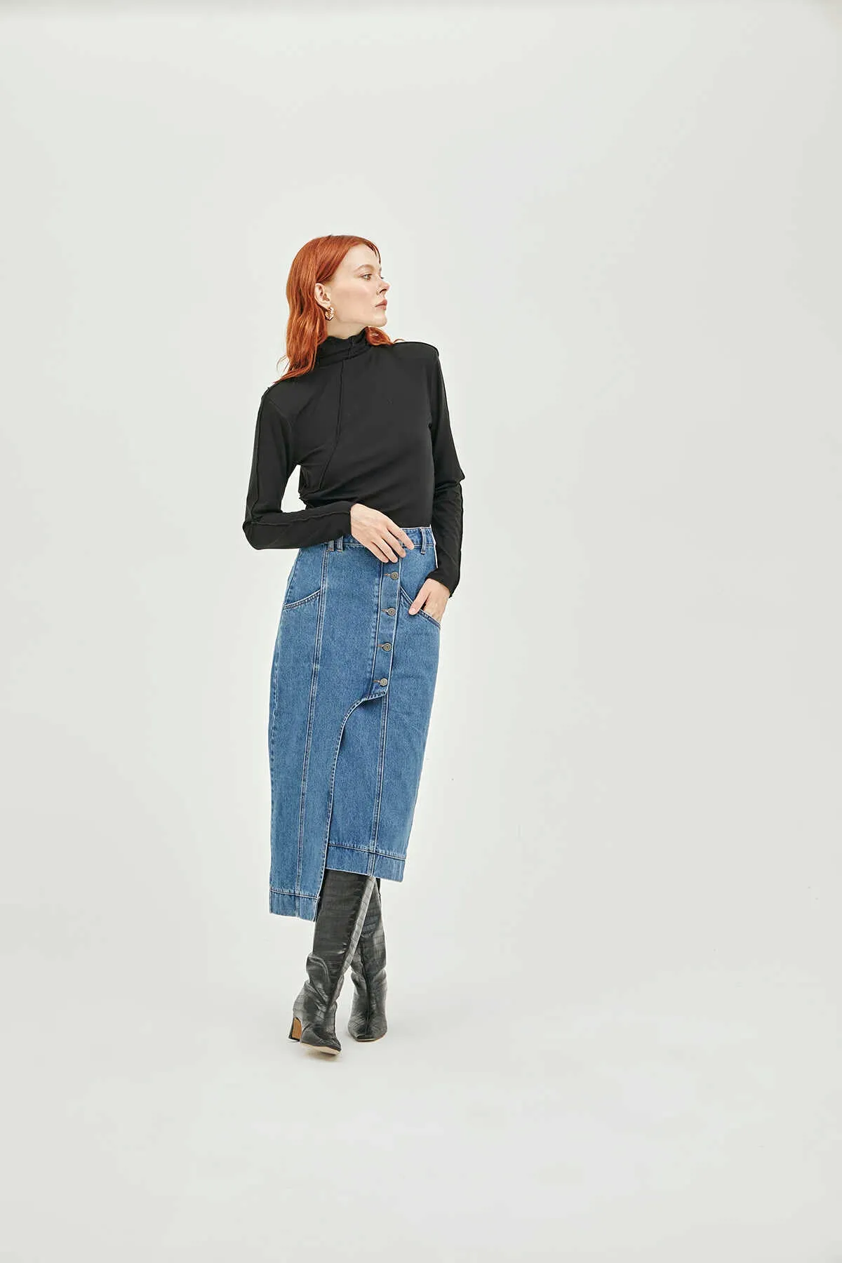 Asymmetric Blue Denim Skirt