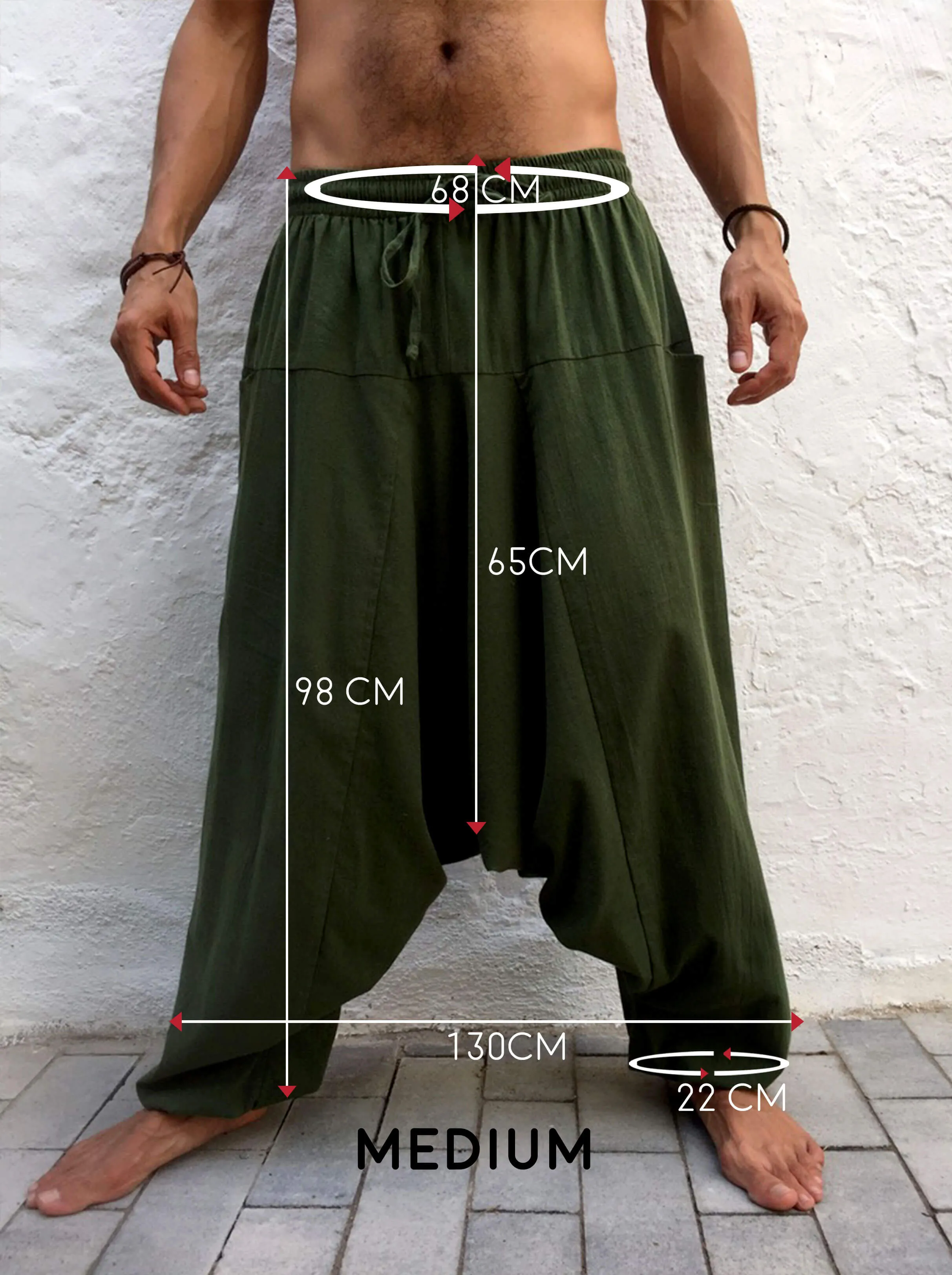 Baggy Cotton Pants with Pockets Green