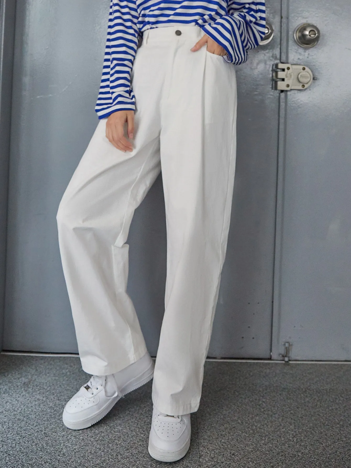 Basics Plain Pocket Natural Long Women Pants
