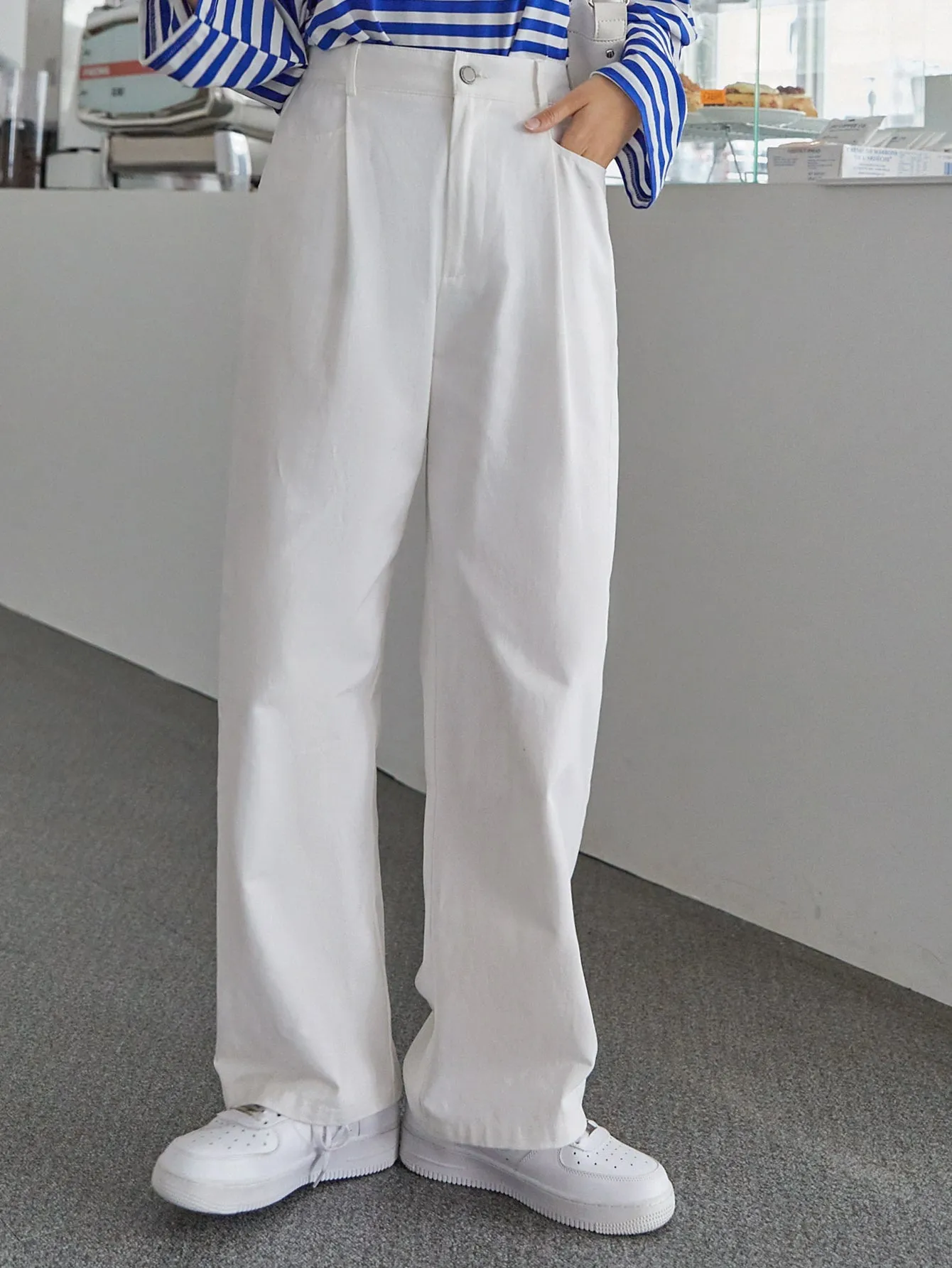 Basics Plain Pocket Natural Long Women Pants