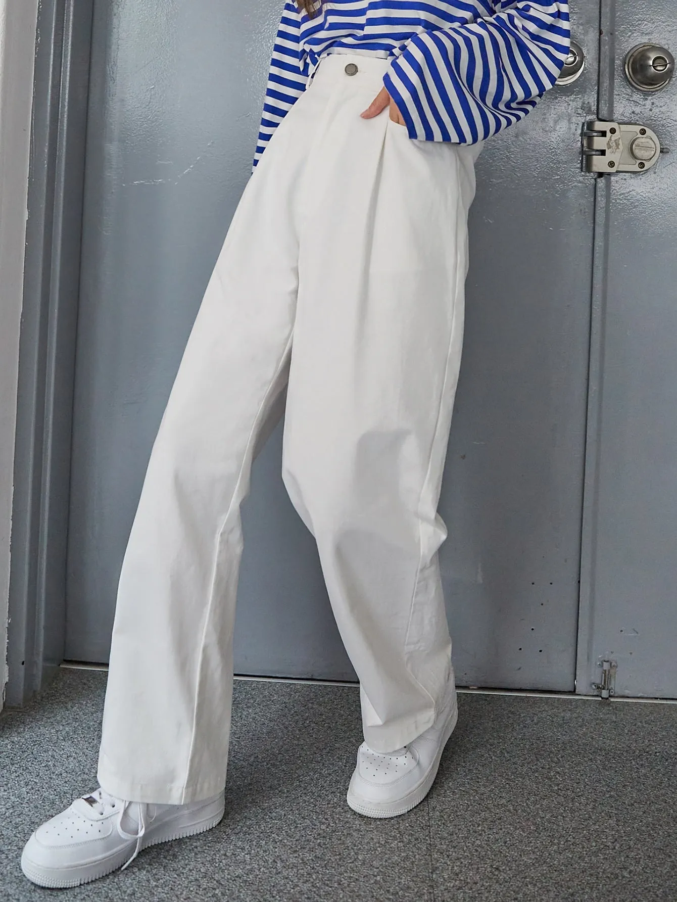 Basics Plain Pocket Natural Long Women Pants