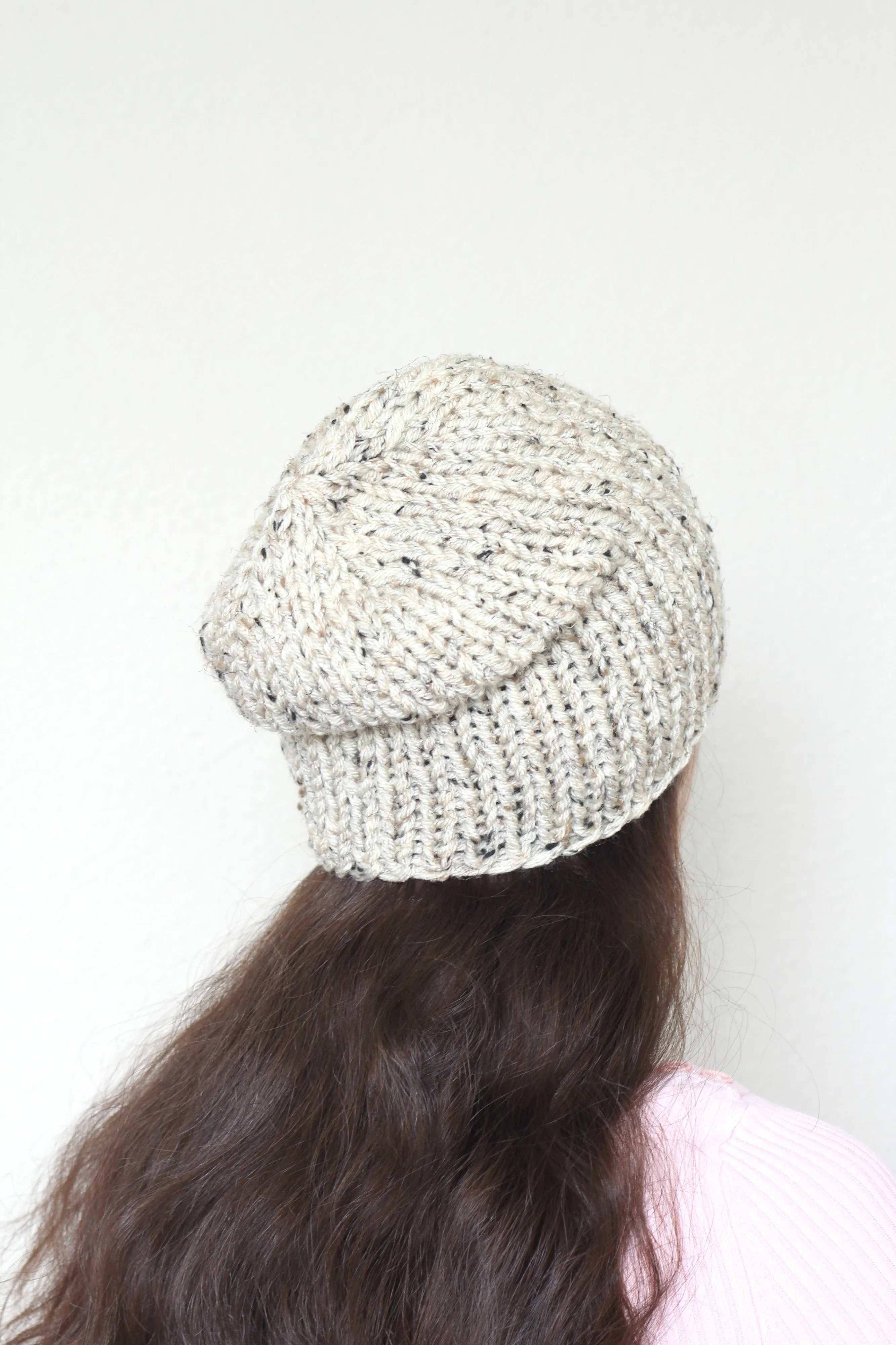 Beanie hat, knit hat, slouchy hat, knit beanie in dark grey color tweed hat