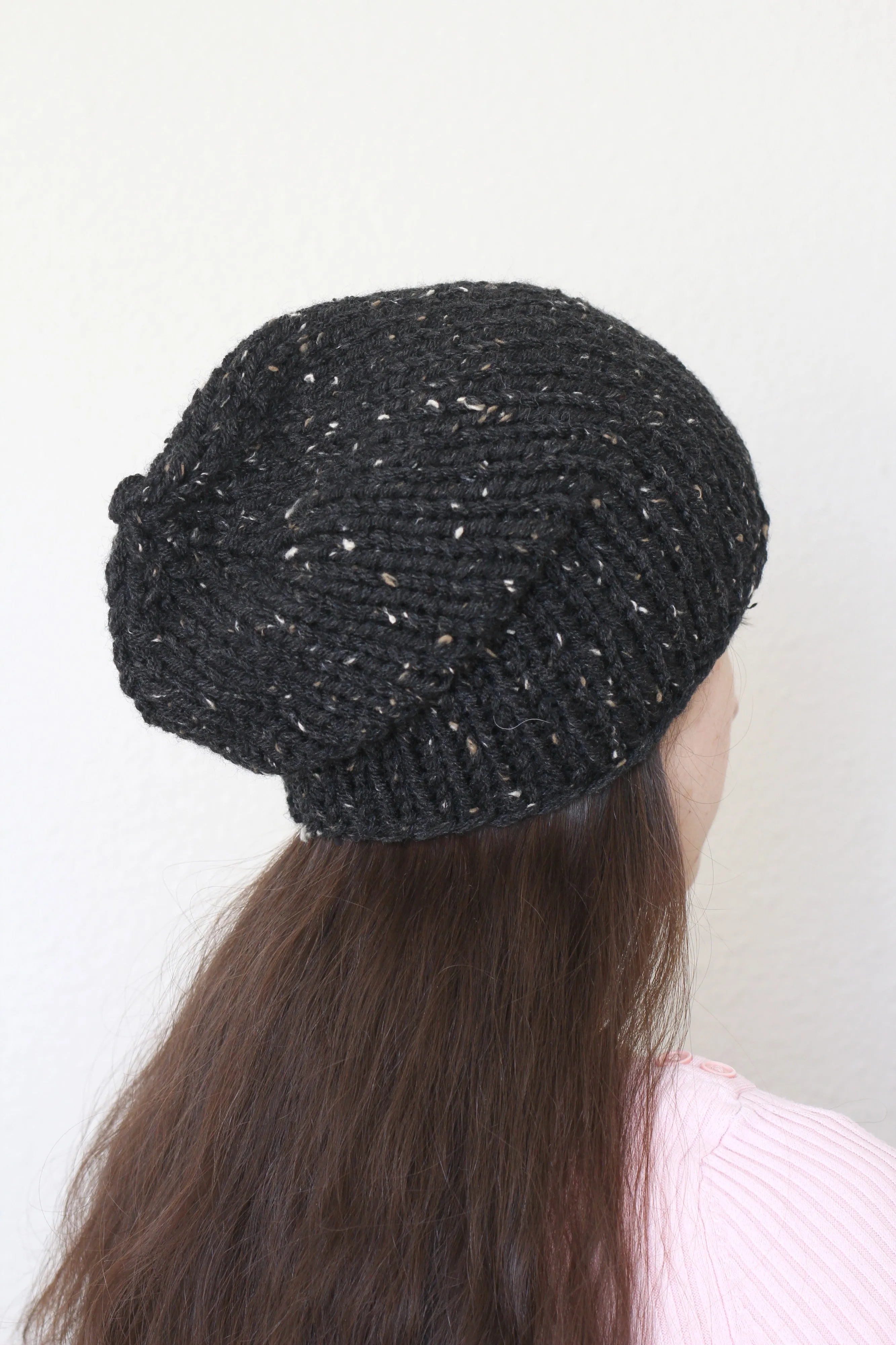 Beanie hat, knit hat, slouchy hat, knit beanie in dark grey color tweed hat