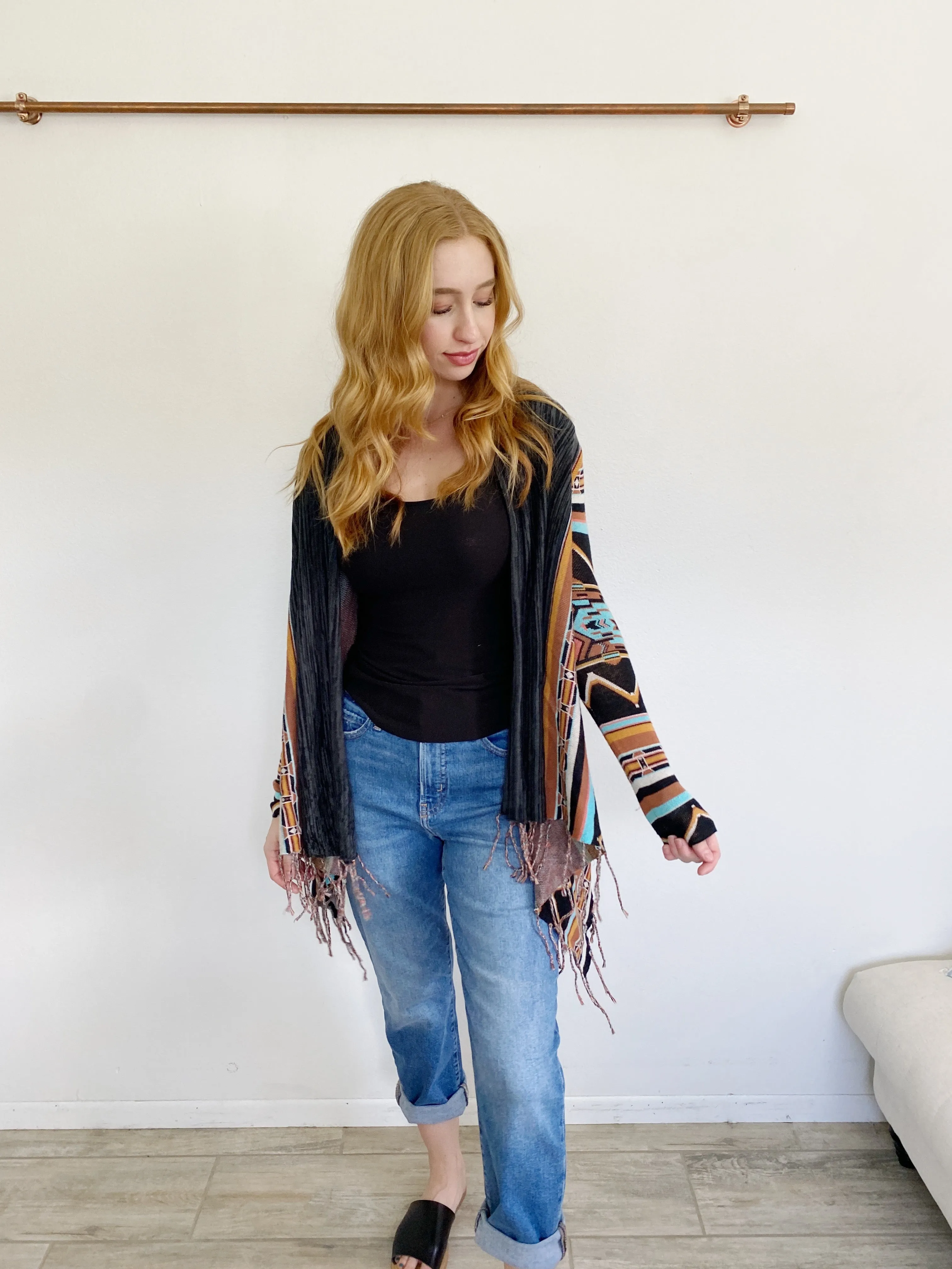 Billabong Fringe Aztec Knit Cardigan Sweater Small