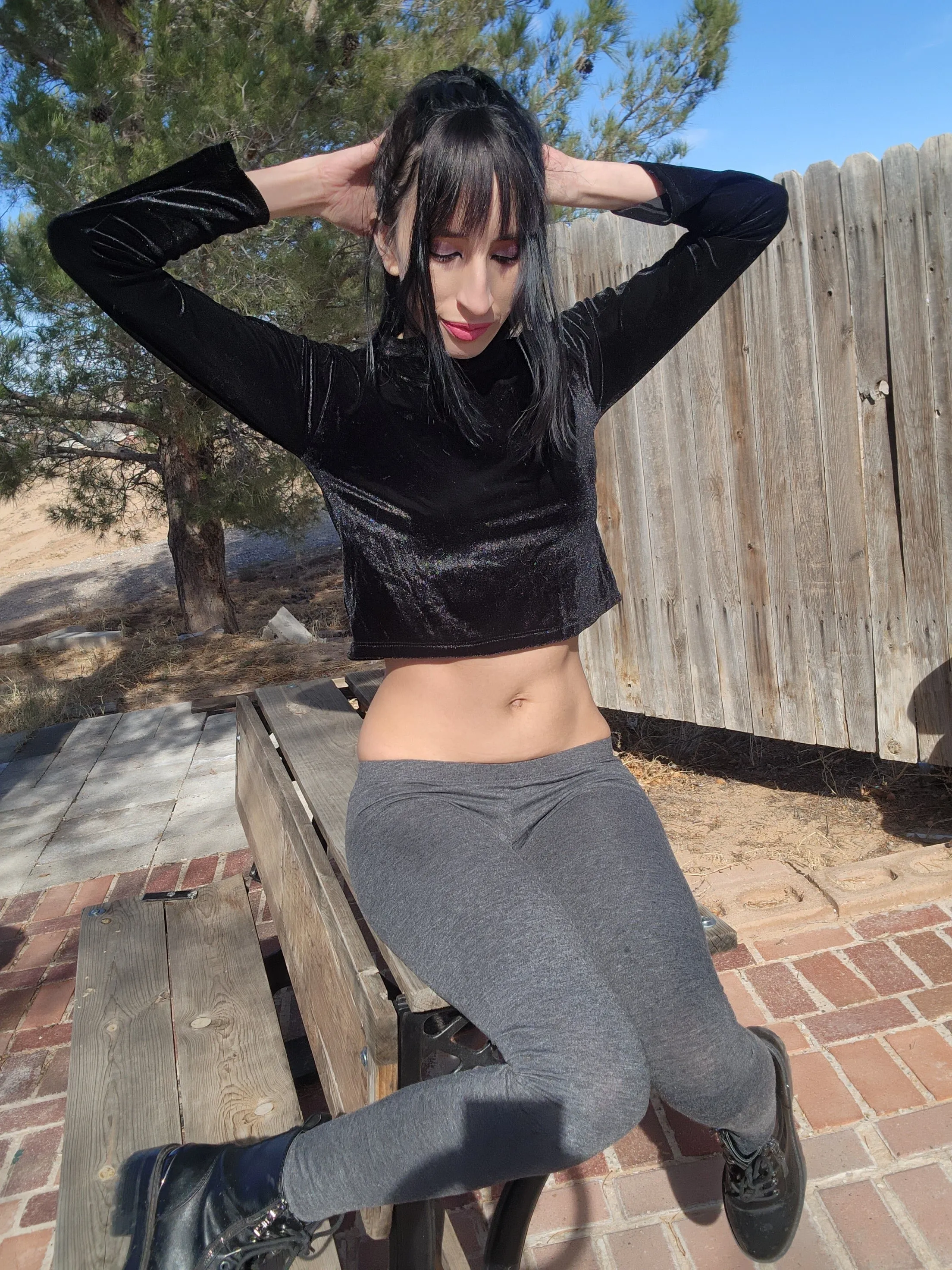 Black Faux Velvet Long Sleeve Crop Top Sweater / Cropped Sweater / Made in USA