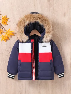 Boys' Stylish Colorblock Hooded Jacket - Snow Suits for Winter Outdoor Activities - Warm, Water-Resistant, and Breathable Coat for Boys as a Gift