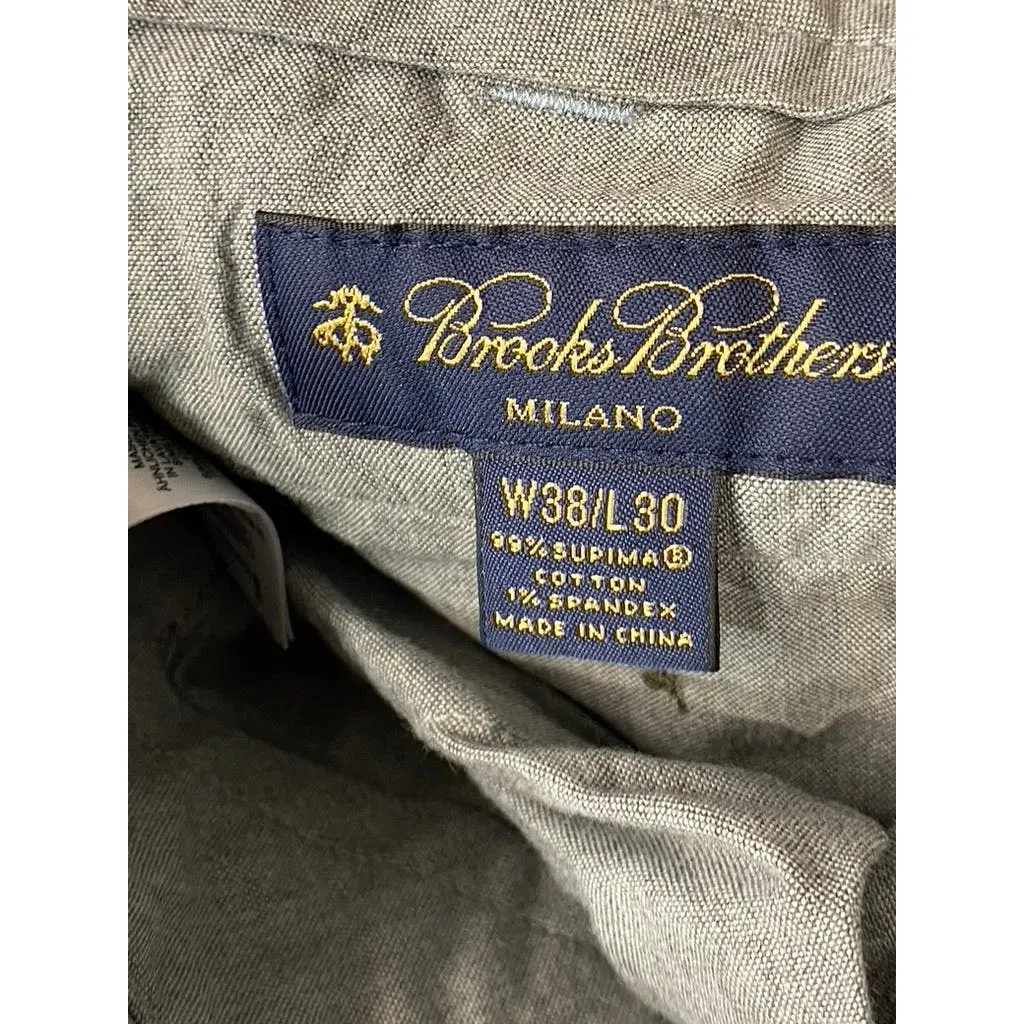 BROOKS BROTHERS Men's Blue Milano Slim-Fit Stretch Supima Chino Pants SZ 38X30