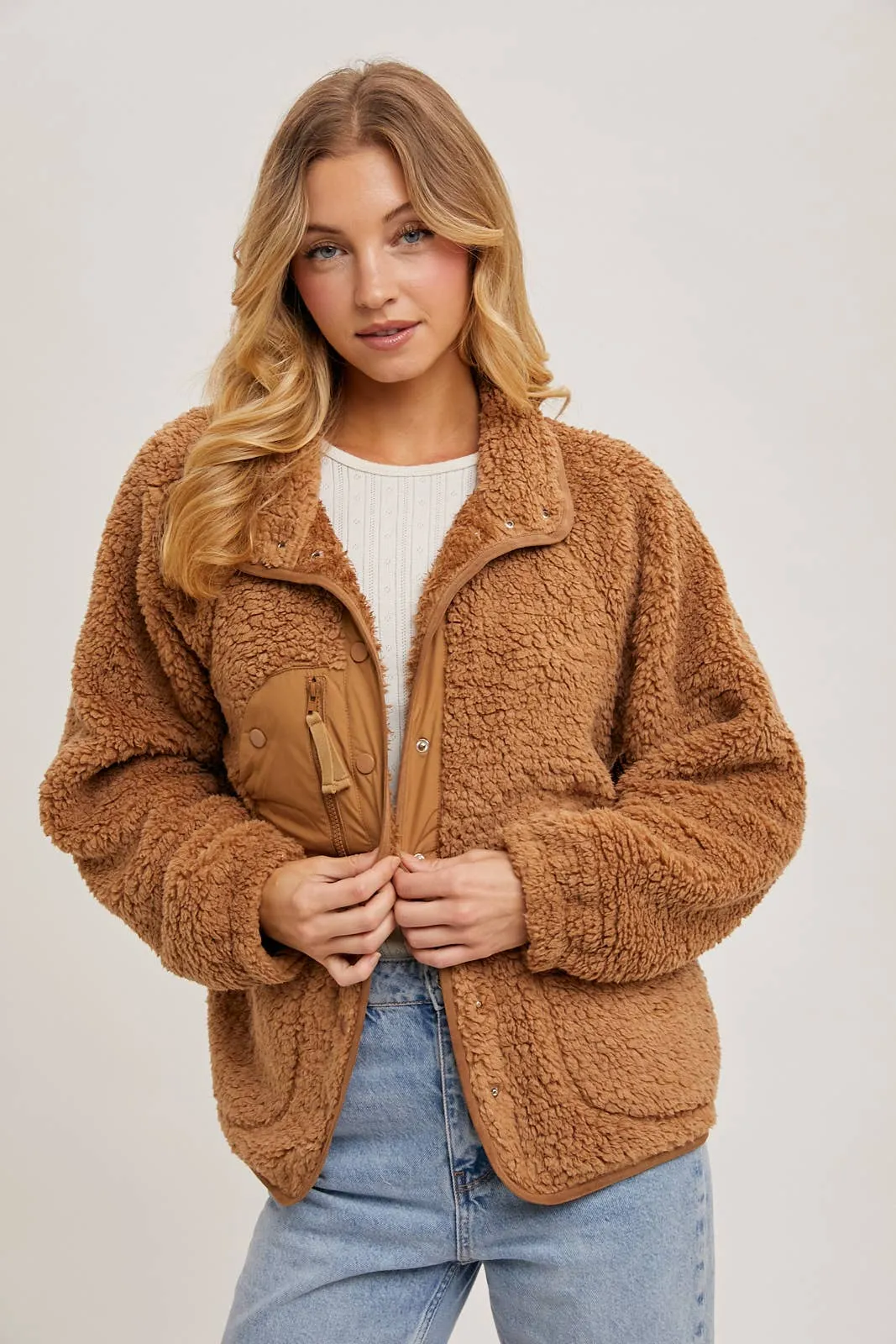 Button Down Fleece Sherpa Jacket