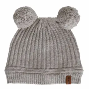 CALIKIDS KNIT BABY DUAL POM POM HAT 9-24M -STONE, PINK