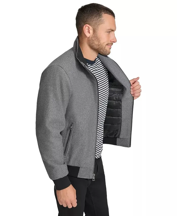 Calvin Klein Men's Wool Bomber Jacket With Knit Trim  Charcoal  Large