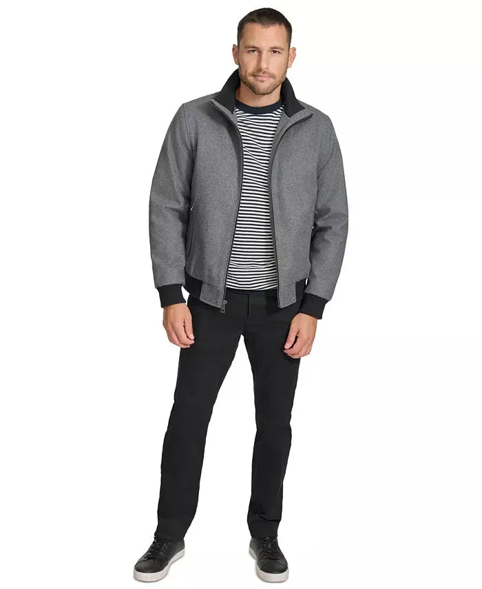 Calvin Klein Men's Wool Bomber Jacket With Knit Trim  Charcoal  Large