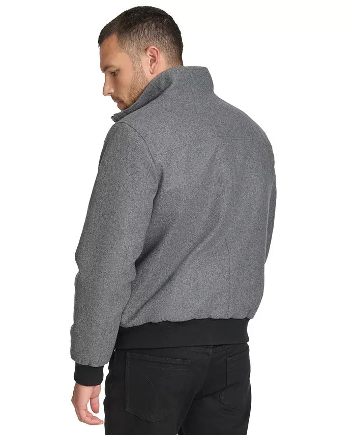 Calvin Klein Men's Wool Bomber Jacket With Knit Trim  Charcoal  Large