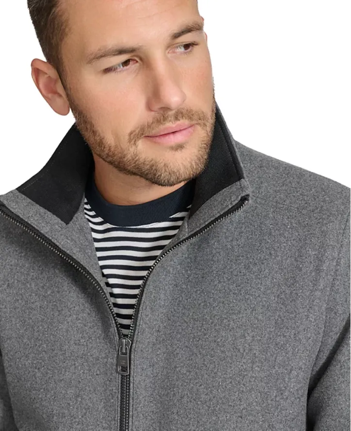 Calvin Klein Men's Wool Bomber Jacket With Knit Trim  Charcoal  Large