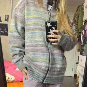 christmas outfit Sonicelife Zip Up Striped Knit Cardigan