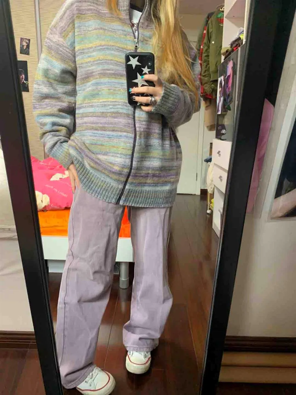 christmas outfit Sonicelife Zip Up Striped Knit Cardigan