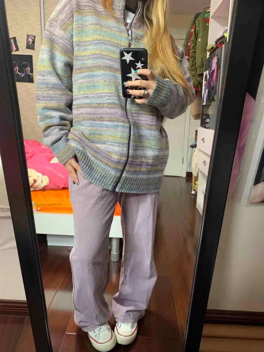 christmas outfit Sonicelife Zip Up Striped Knit Cardigan