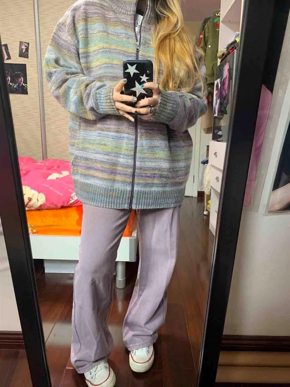 christmas outfit Sonicelife Zip Up Striped Knit Cardigan
