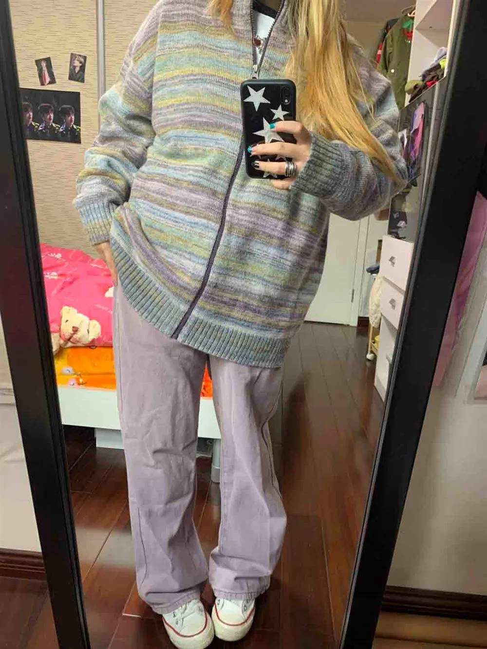 christmas outfit Sonicelife Zip Up Striped Knit Cardigan