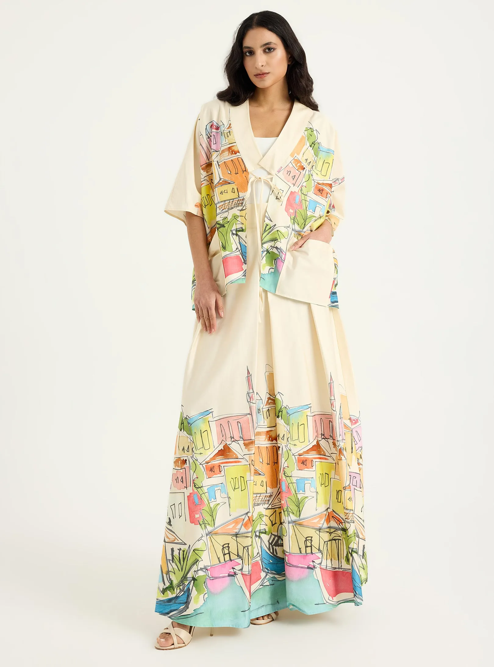 City Printed Cotton-poplin Jacket & Skirt Set