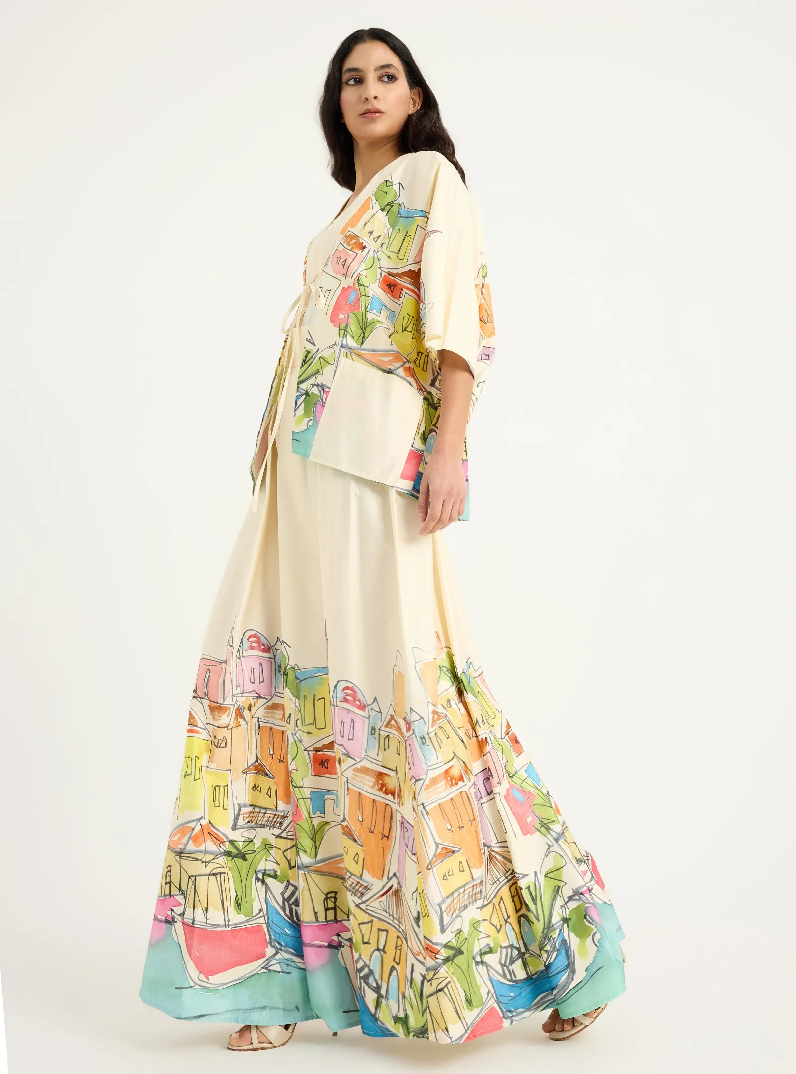 City Printed Cotton-poplin Jacket & Skirt Set