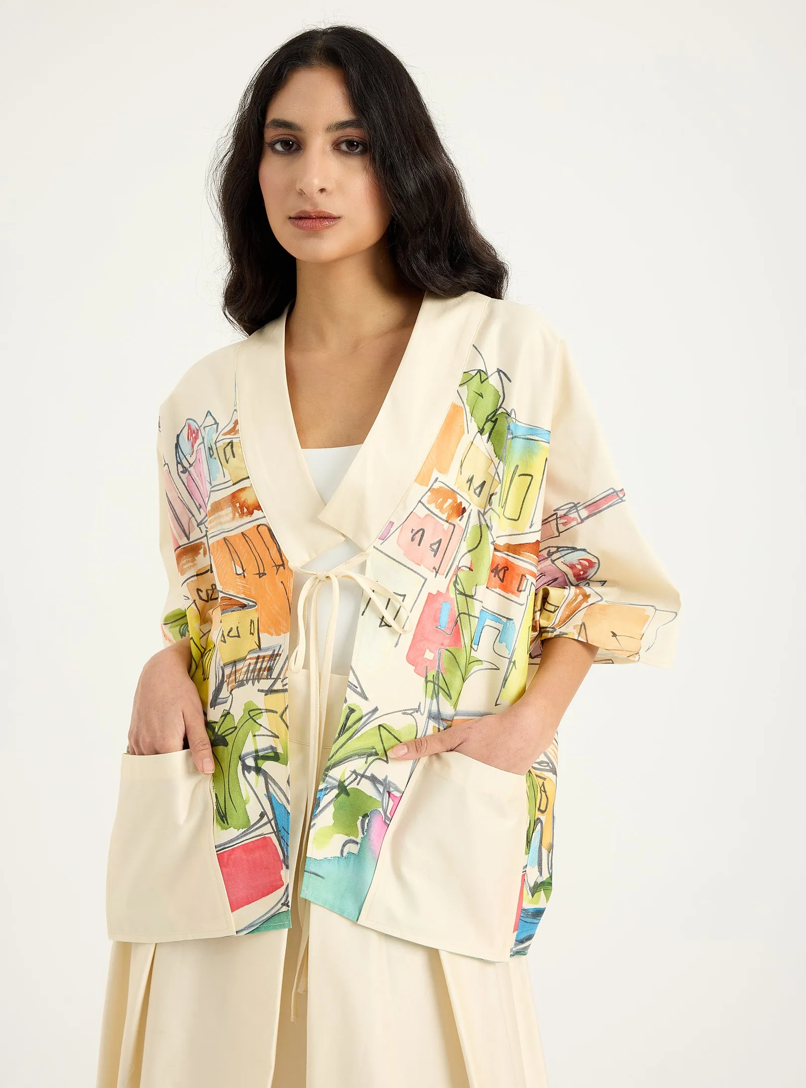 City Printed Cotton-poplin Jacket & Skirt Set