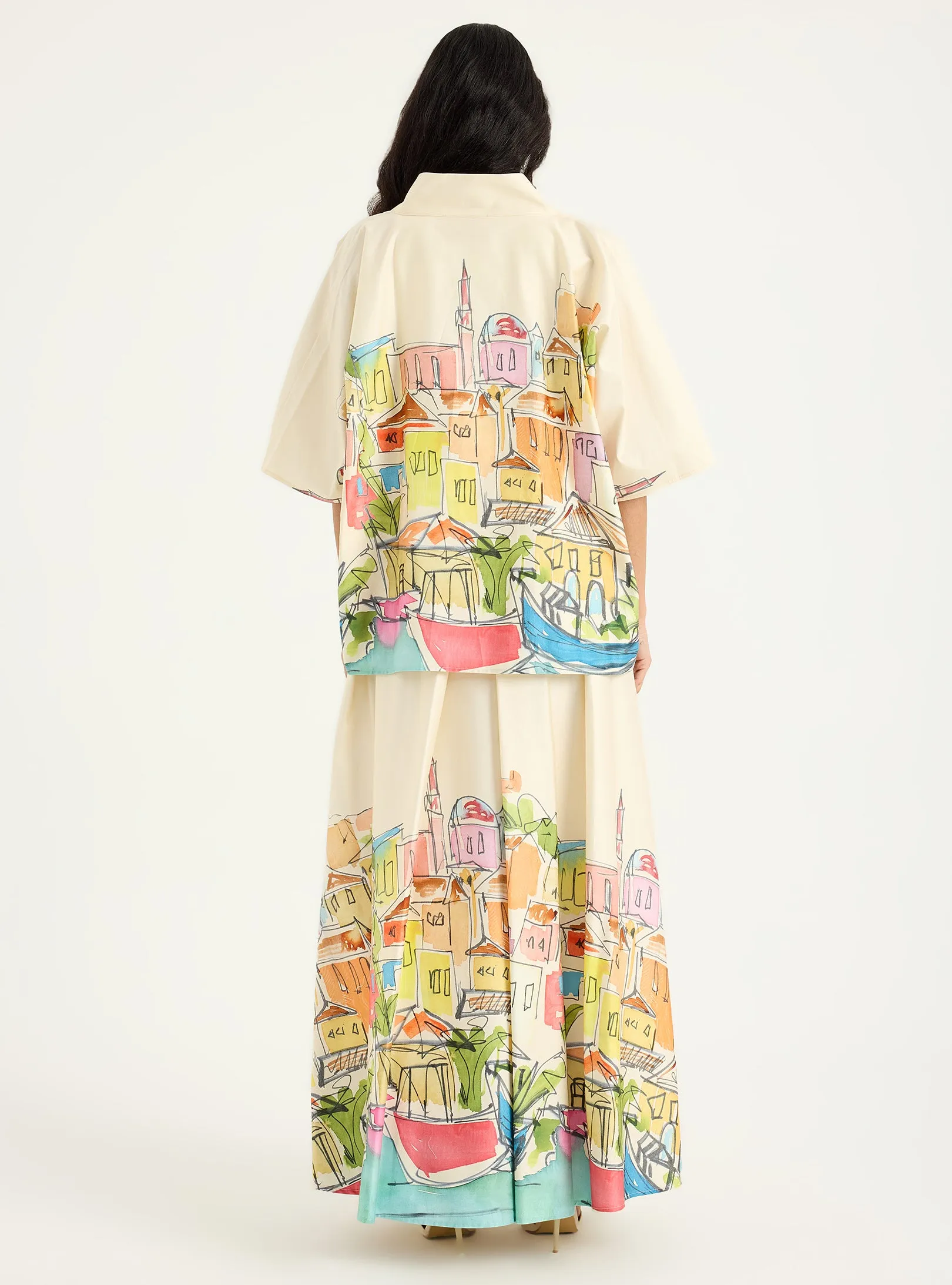 City Printed Cotton-poplin Jacket & Skirt Set