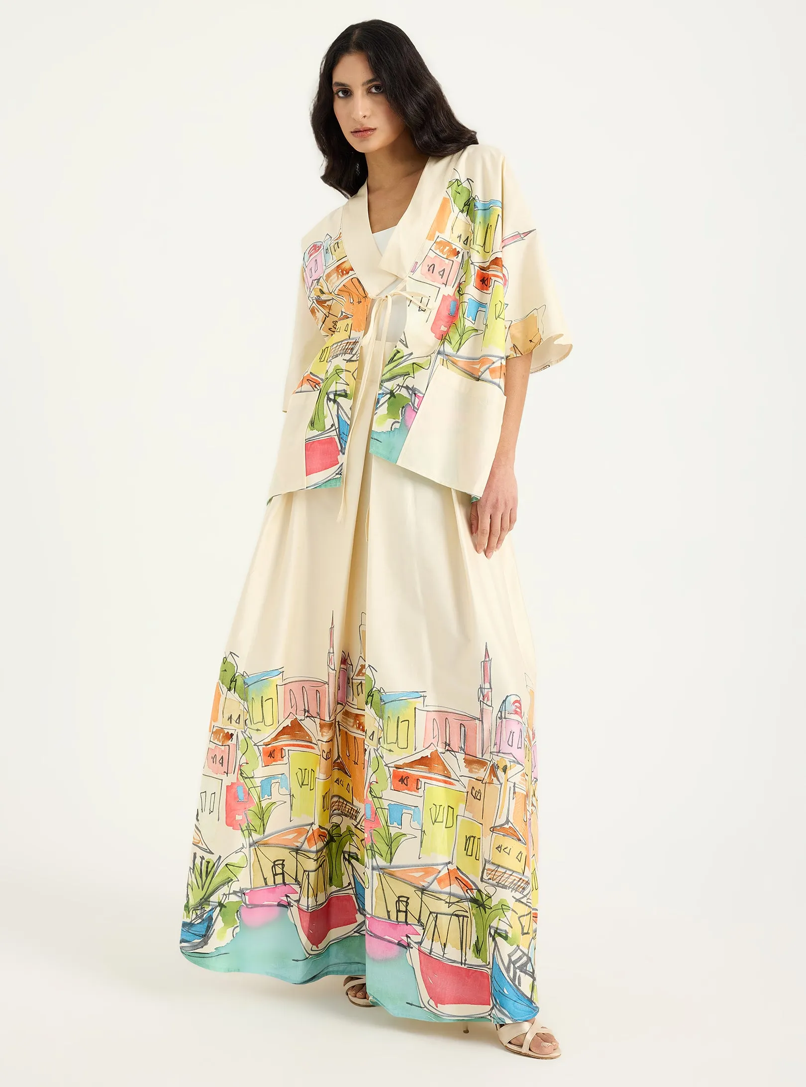 City Printed Cotton-poplin Jacket & Skirt Set