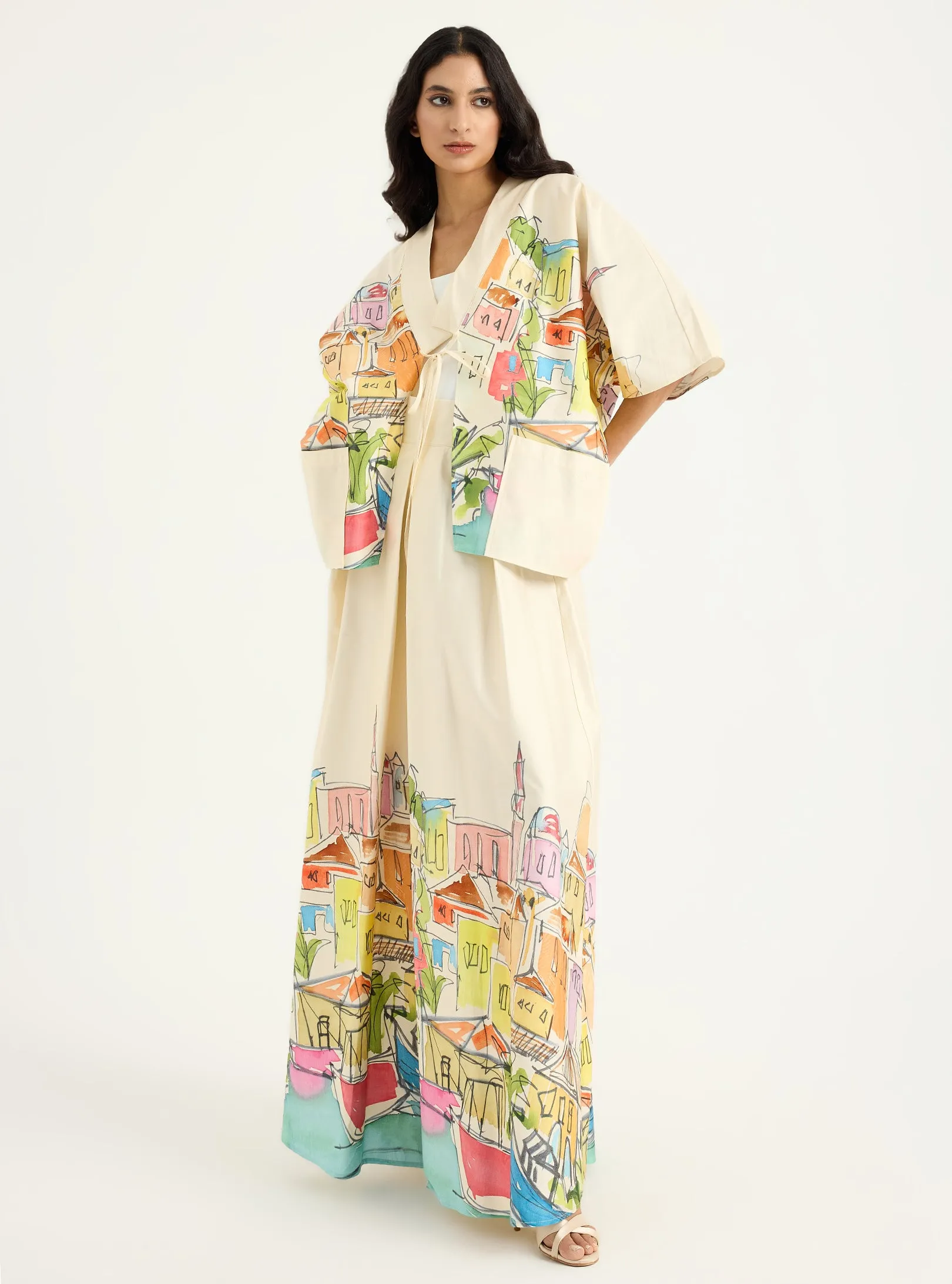 City Printed Cotton-poplin Jacket & Skirt Set
