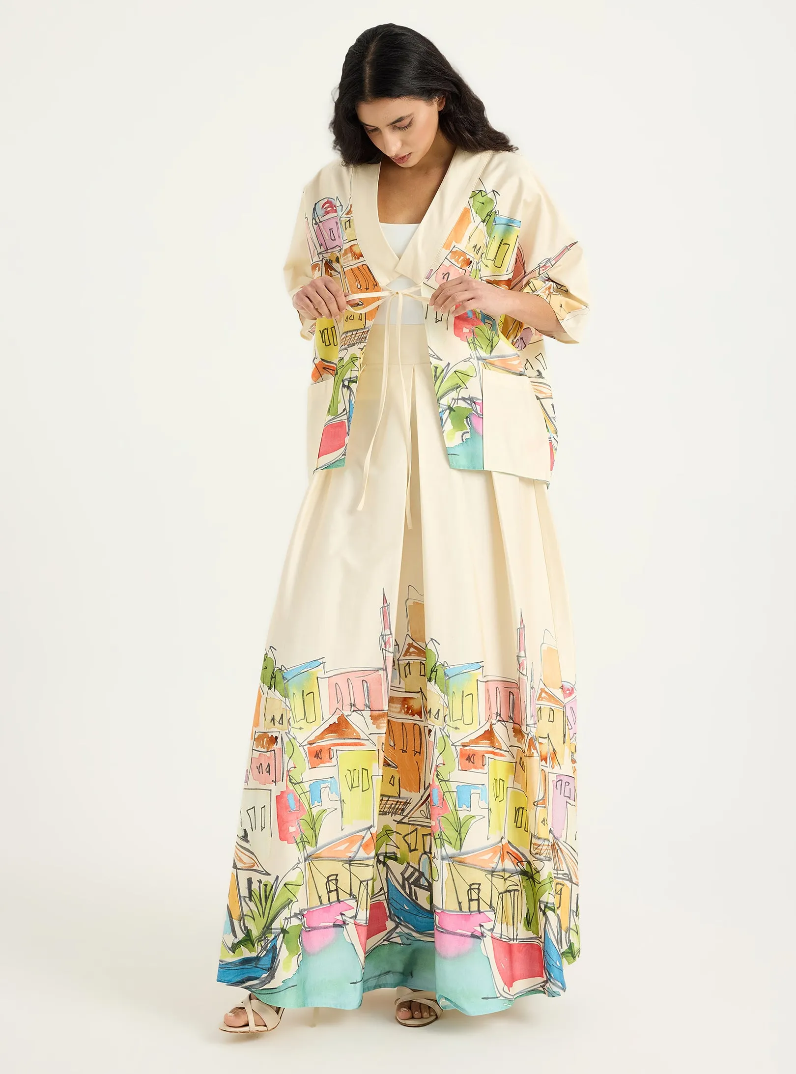 City Printed Cotton-poplin Jacket & Skirt Set