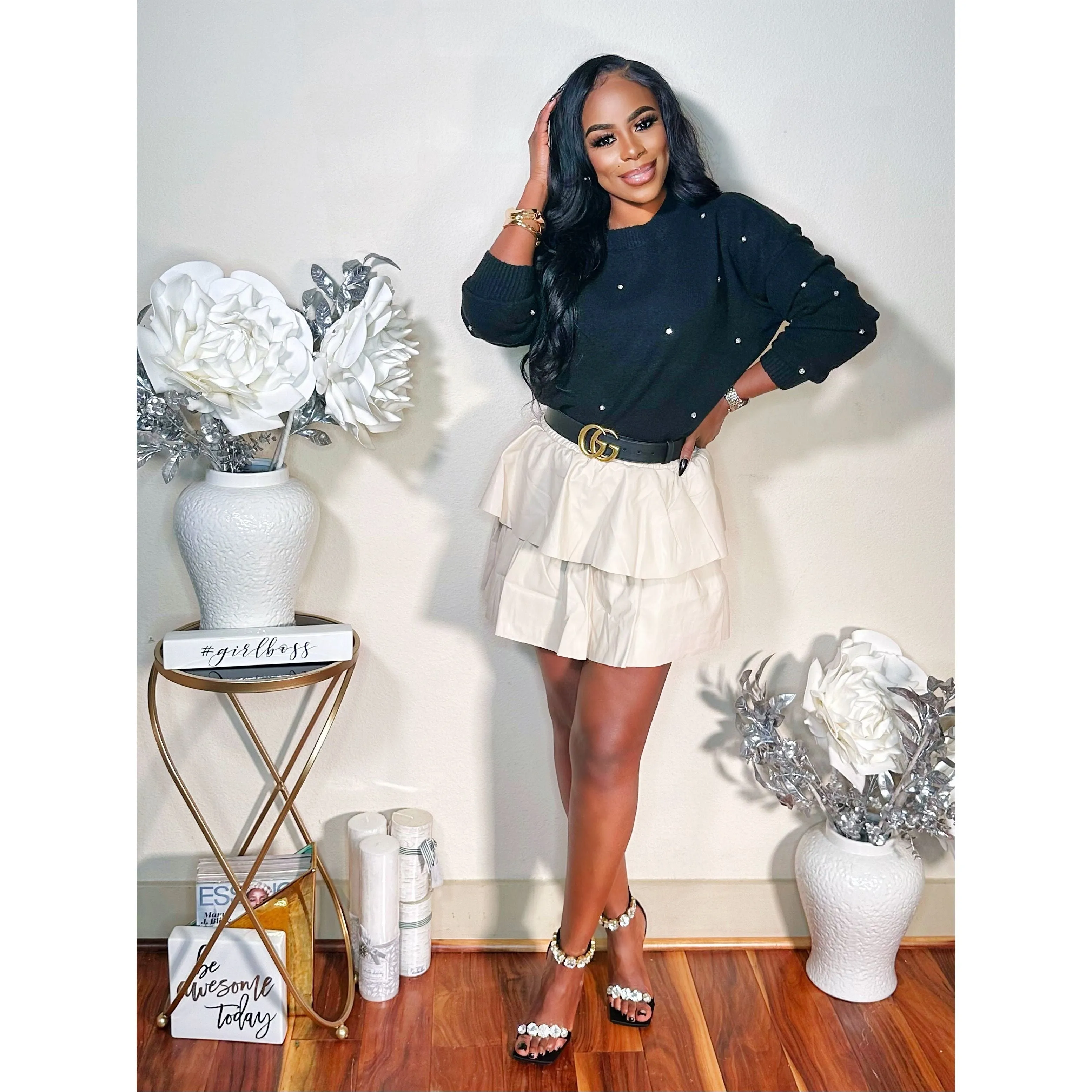CLASSY GIRL RHINESTONE SWEATER (BLACK)