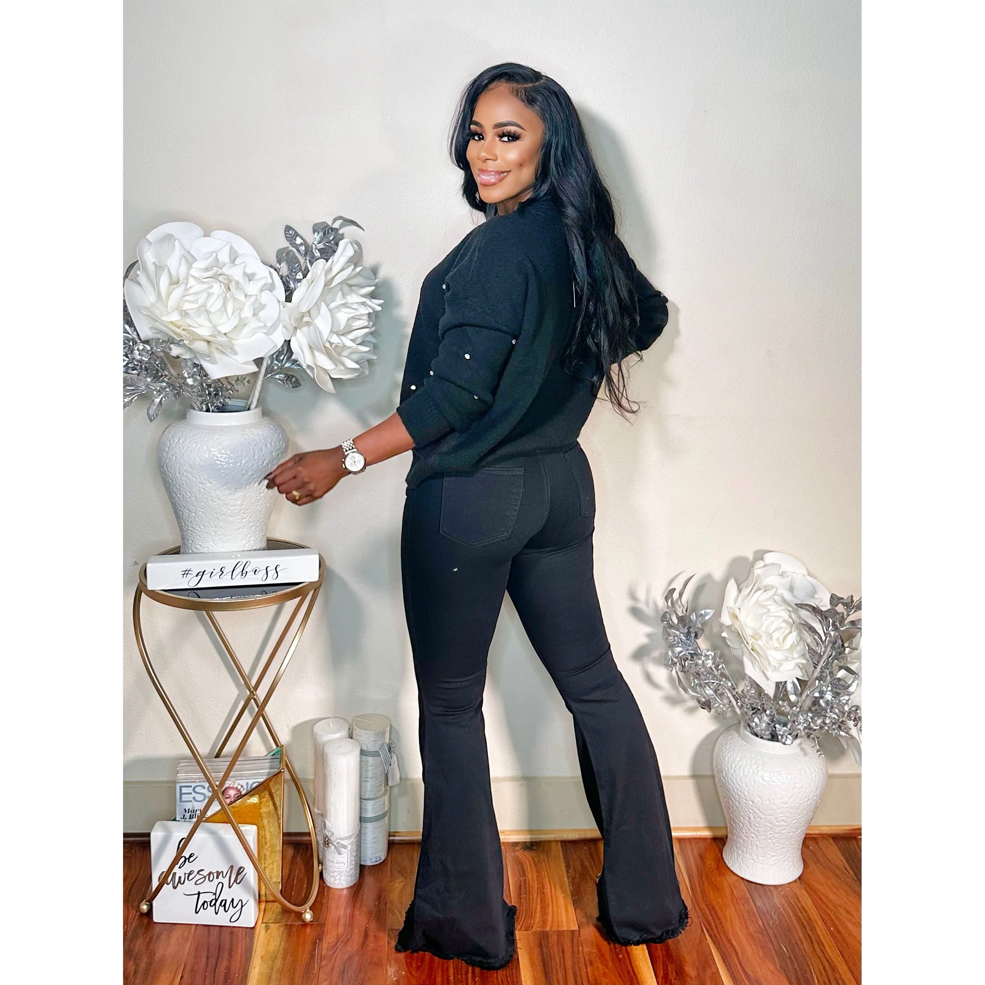 CLASSY GIRL RHINESTONE SWEATER (BLACK)