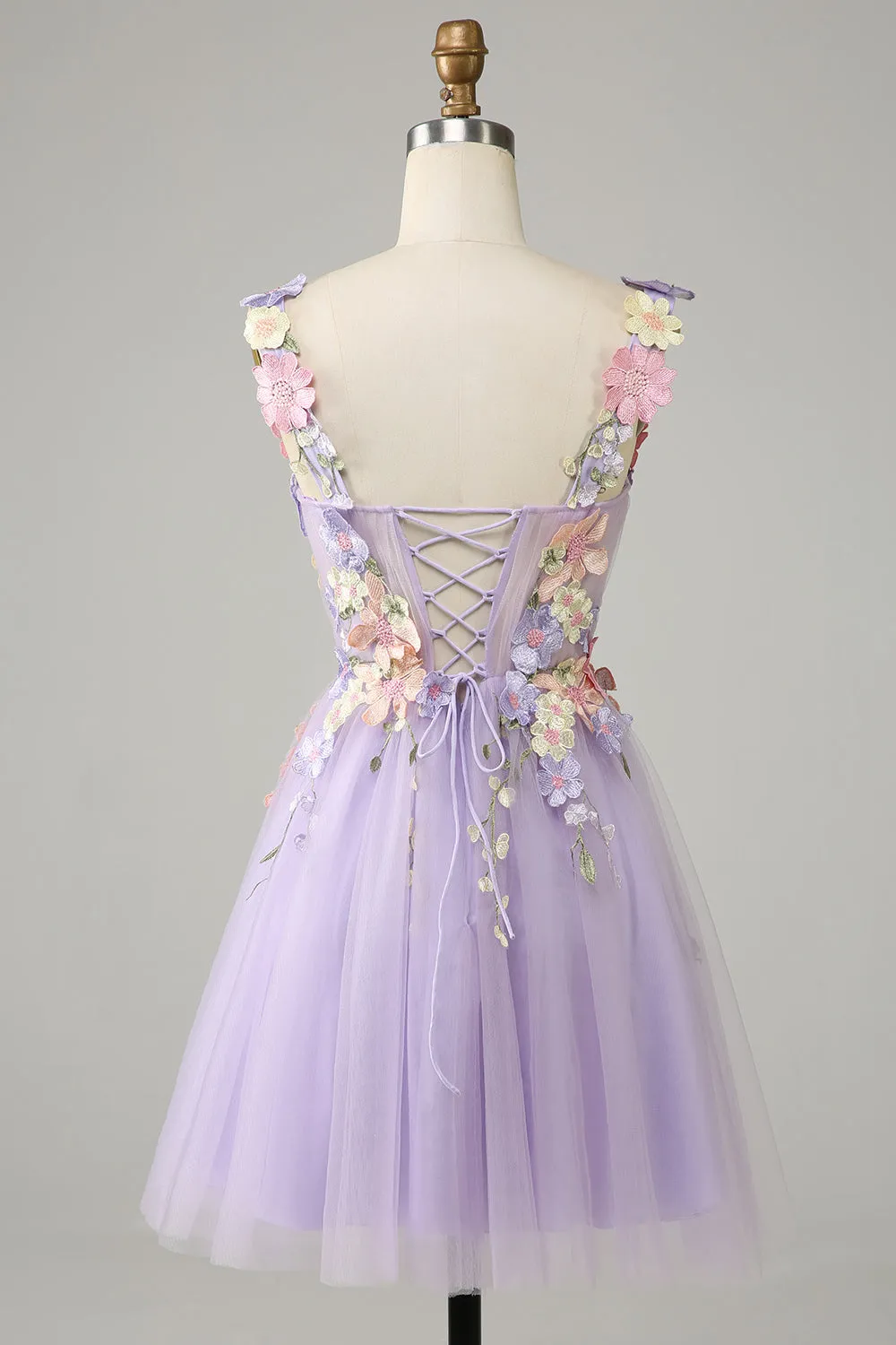 Colorful 3D Floral Sweetheart See Through Liac Homecoming Dress