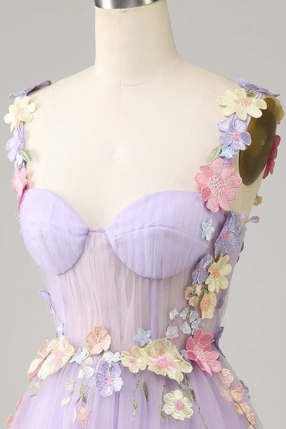 Colorful 3D Floral Sweetheart See Through Liac Homecoming Dress