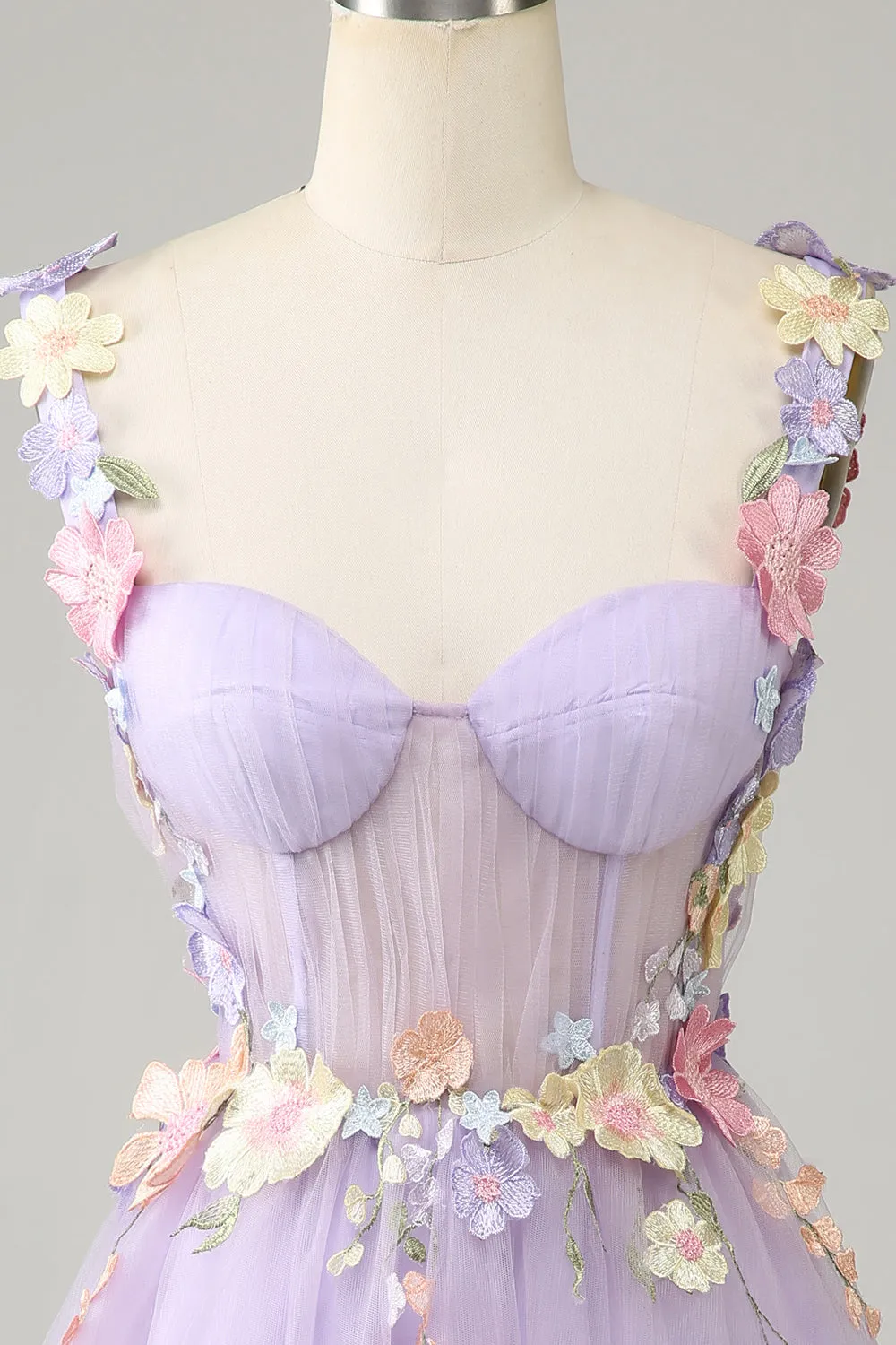 Colorful 3D Floral Sweetheart See Through Liac Homecoming Dress