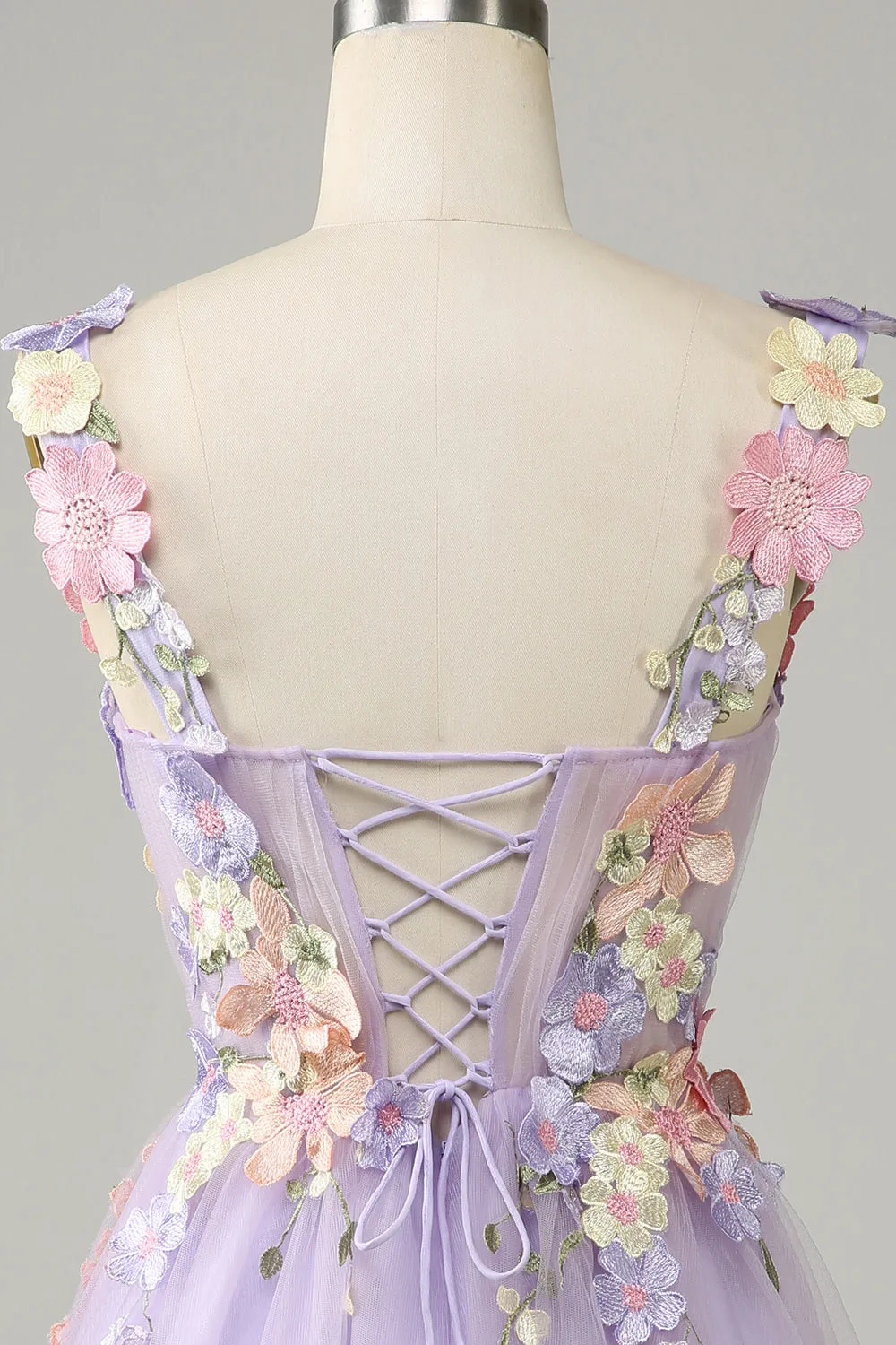 Colorful 3D Floral Sweetheart See Through Liac Homecoming Dress