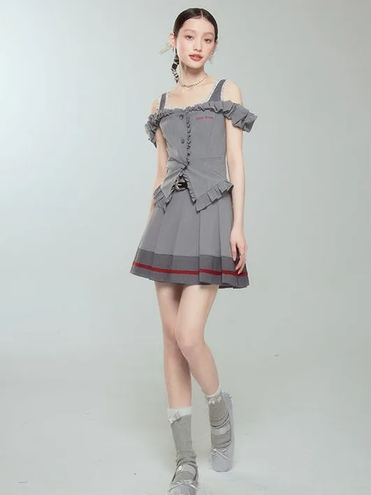 Contrast Ribbon Pleated Skirt